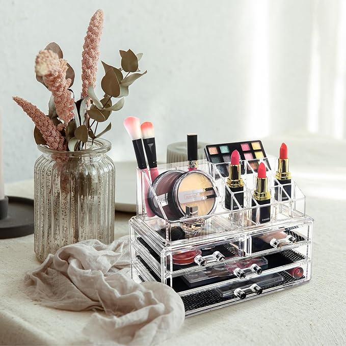 Acrylic Makeup Organizer with 4 Drawers and Removable Top Lipstick Holders by Ikee Design product photo