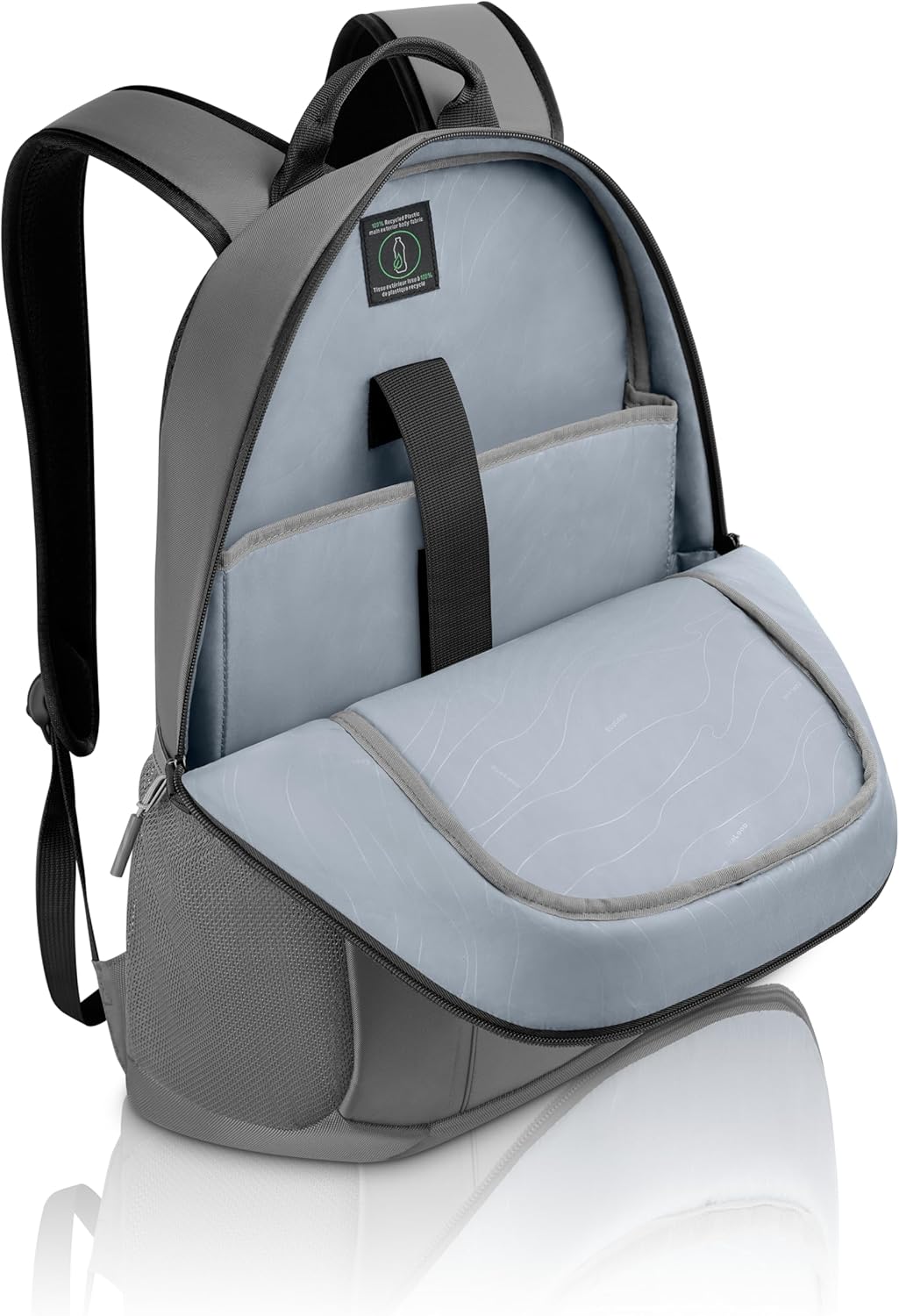 Dell EcoLoop Urban Backpack 14-16 Grey - CP4523G - 100% recycled plastic, 420D fabric, Weather resistant, double zipper closure, padded sleeve, air mesh padded back, 2 side stretch pockets - Image 3
