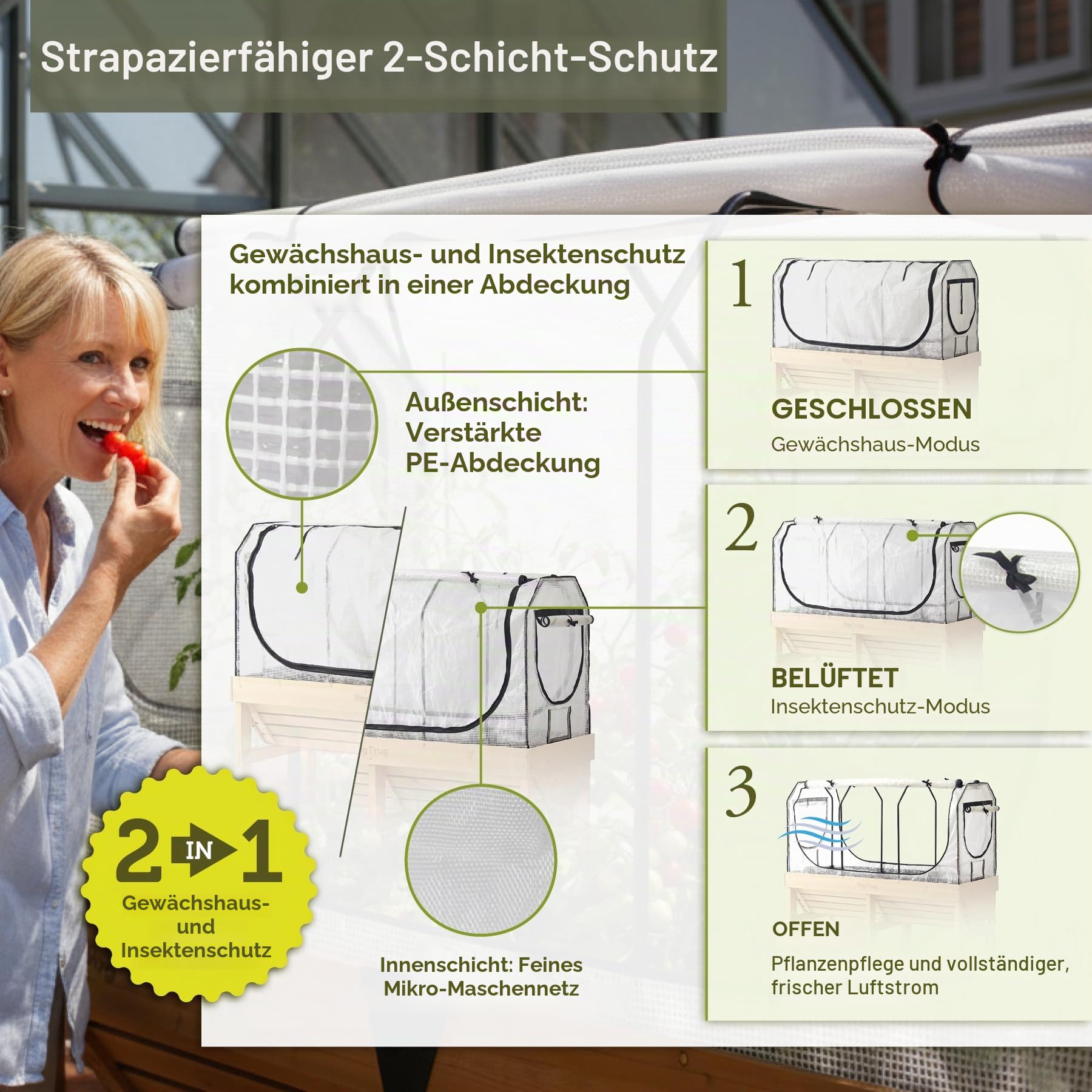 VegTrug Mittelgroßes Gewächshausgestell & Multiabdeckungs-Set, Weiß