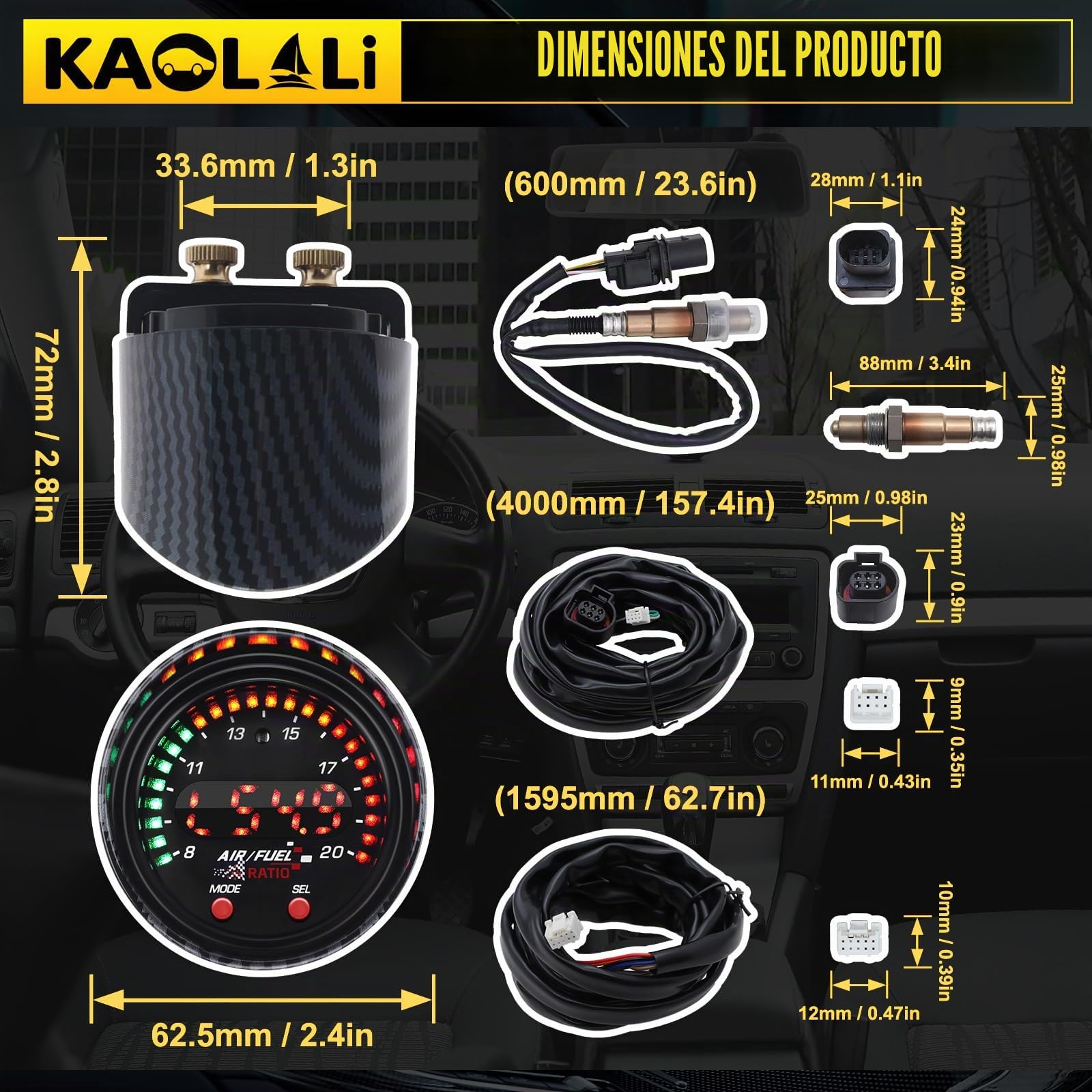 KAOLALI 30-0300 X-Wideband UEGO AFR Sensor Controller Display, 30-0300 X-Series AFR Sensor Controller Display Gauge Air Fuel Ratio 52 mm (2-1/16") Display Auto