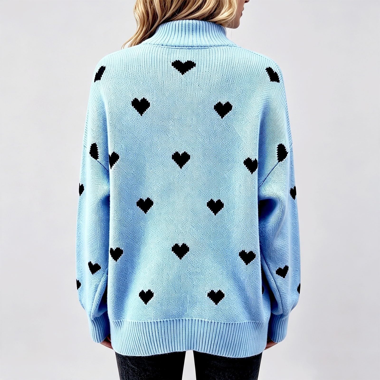 Donna Maglione Mezza Zip Cuore Collo Alto Manica Lunga Maglia Pullover
