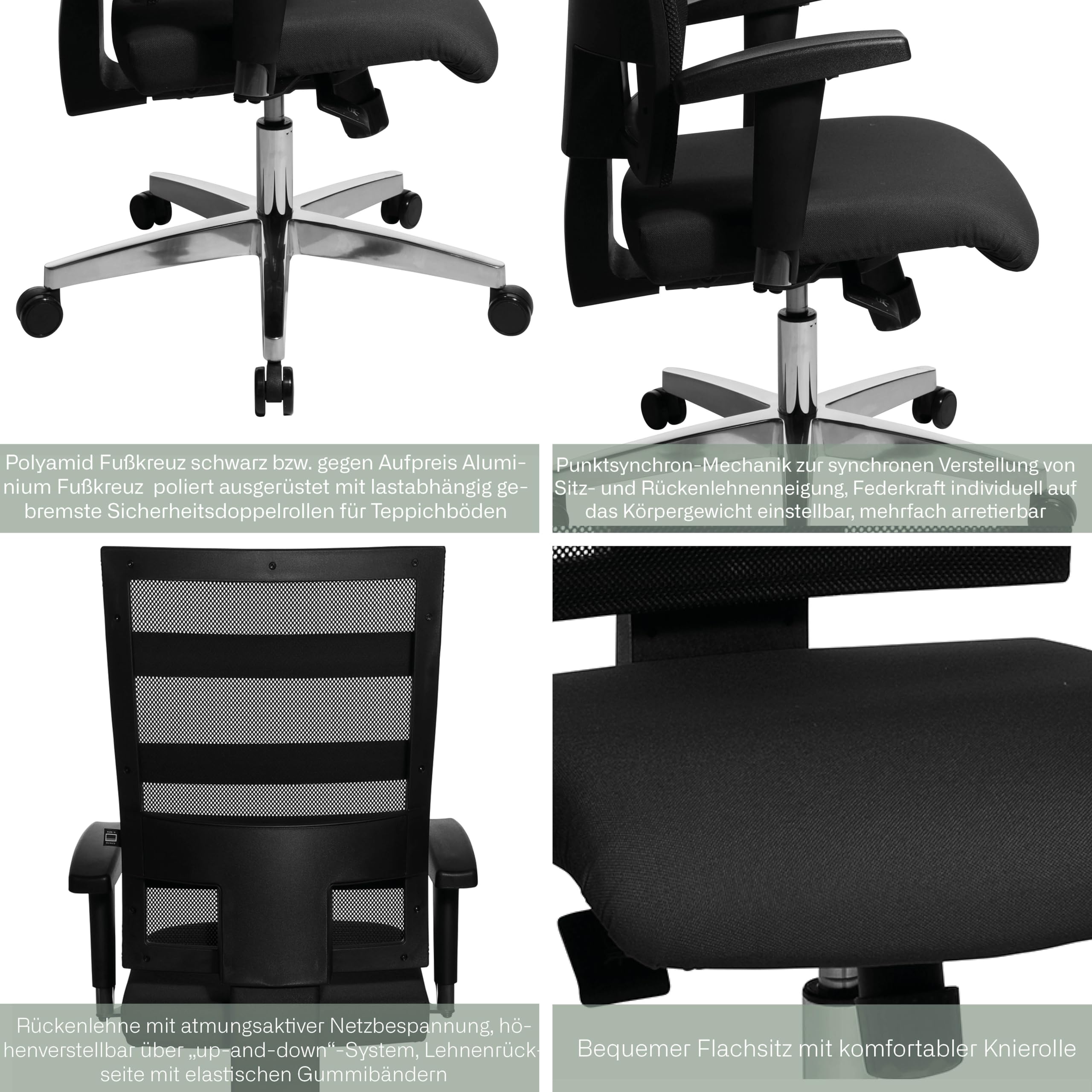 Topstar X-Pander, ergonomischer Bürostuhl, Schreibtischstuhl, inkl. höhenverstellbare Armlehnen, Netzbezug, Bezugsstoff, schwarz