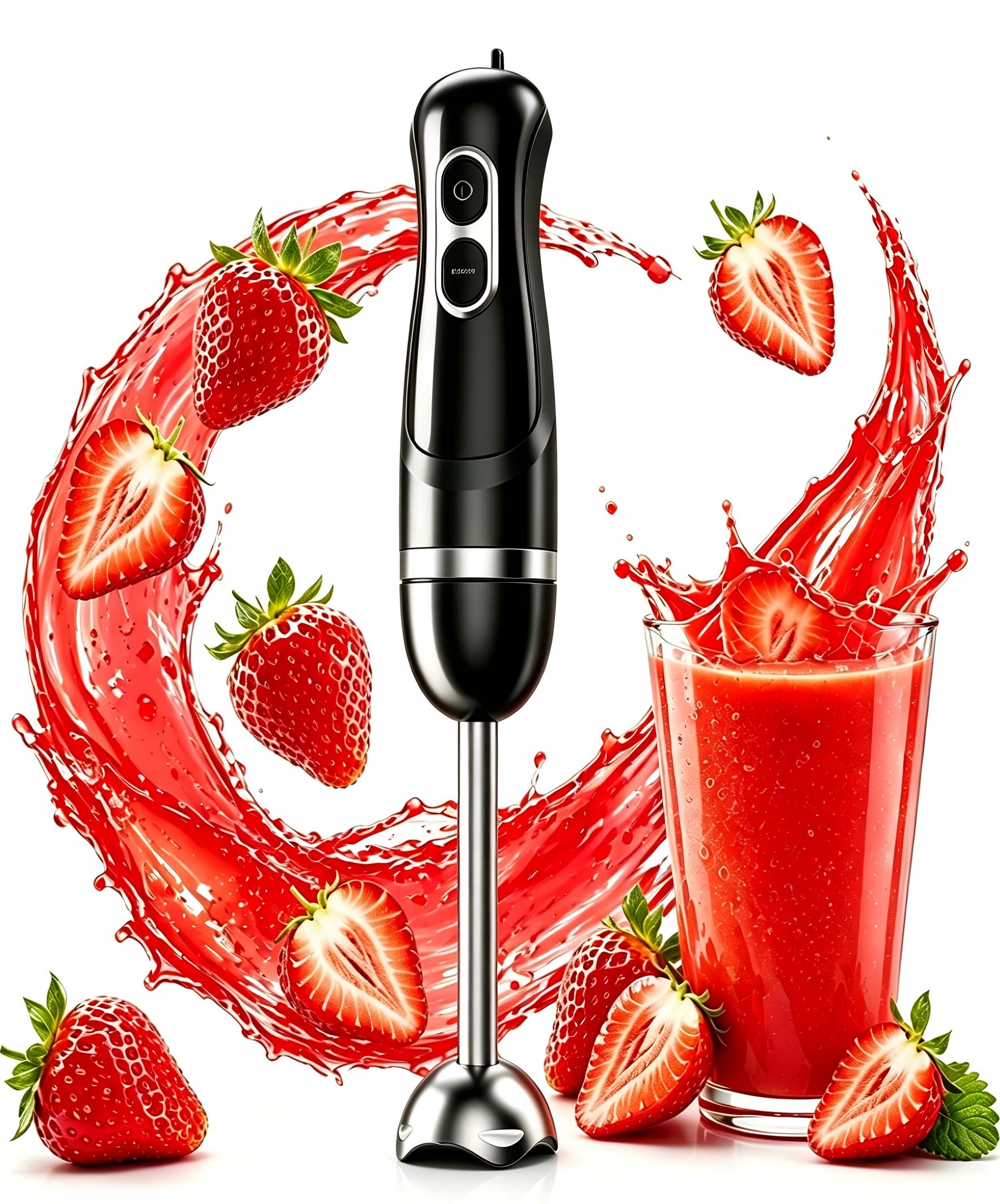 BESROY Mixeur Plongeant 1100W, Mixeur Plongeur Électrique & Hand Blender avec 2 Vitesses + Turbo, Acier Inoxydable, Lave-Vaisselle, Idéal pour Petits Pots Bébé, Smoothies & Soupes, Noir