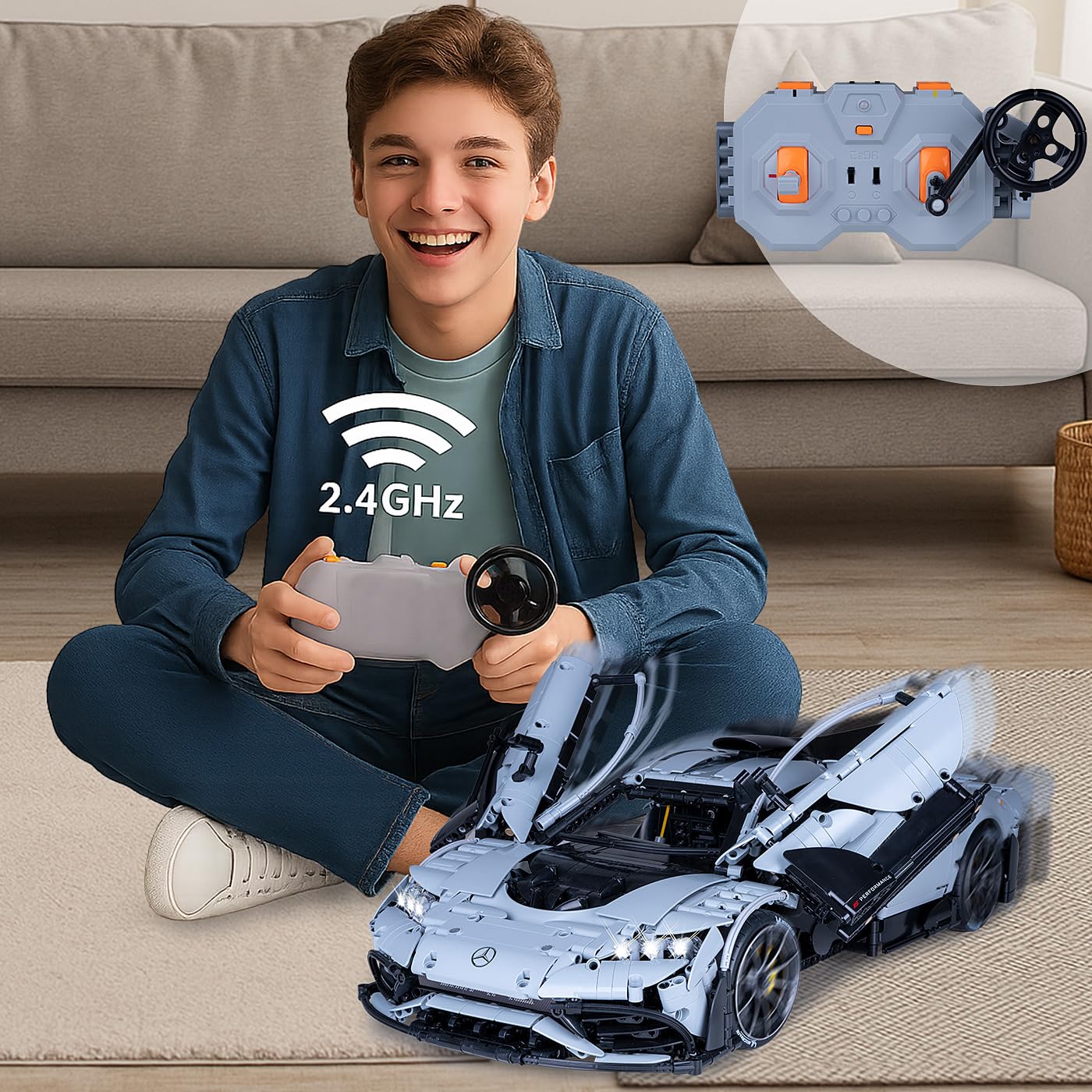 JAMARA 402862 CADA Mercedes-AMG ONE 1:8, 2,4GHz Bricks, Auto Spielzeugauto, Sport Rennwagen für Kinder ab 14 Jahre, RC Ferngesteuert, Geschenkidee für Kids, Licht, Detailgetreu