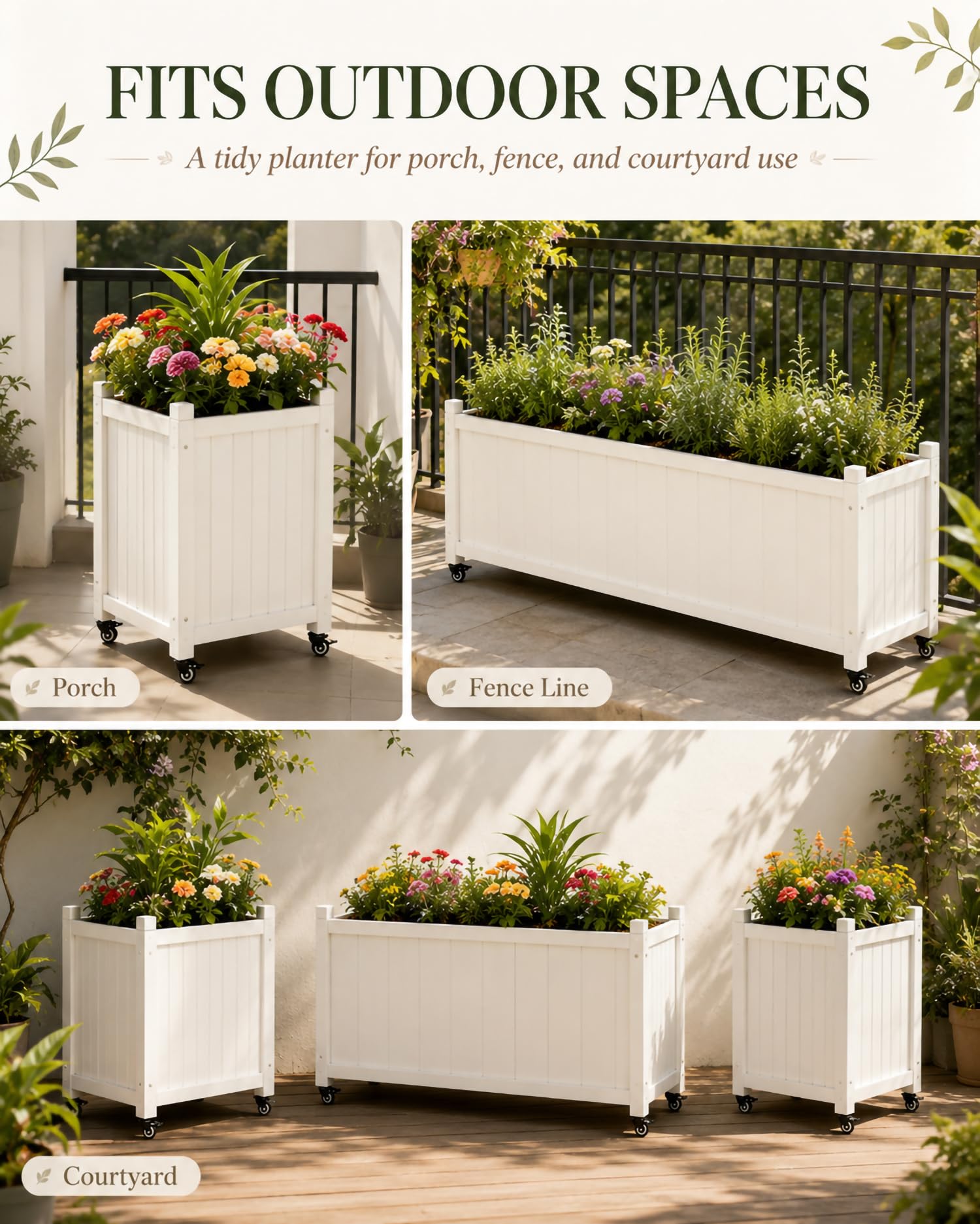 Großes Hochbeet Rolla Aus Massivholz Mit Rollen Und Langem Pflanzkörper, Pflanzbeet Für Veranda Und Zaun, Kräuterbeet Für Innenhof, Terrasse Und Küchennähe,100 * 40 * 45cm/39 * 15 * 17in