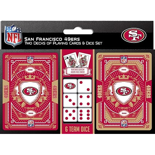 Masterpieces Game Day - NFL San Francisco 49ers 2-Pack Playing Cards & Dice Pack - Officially Licensed Set for Adults and Family