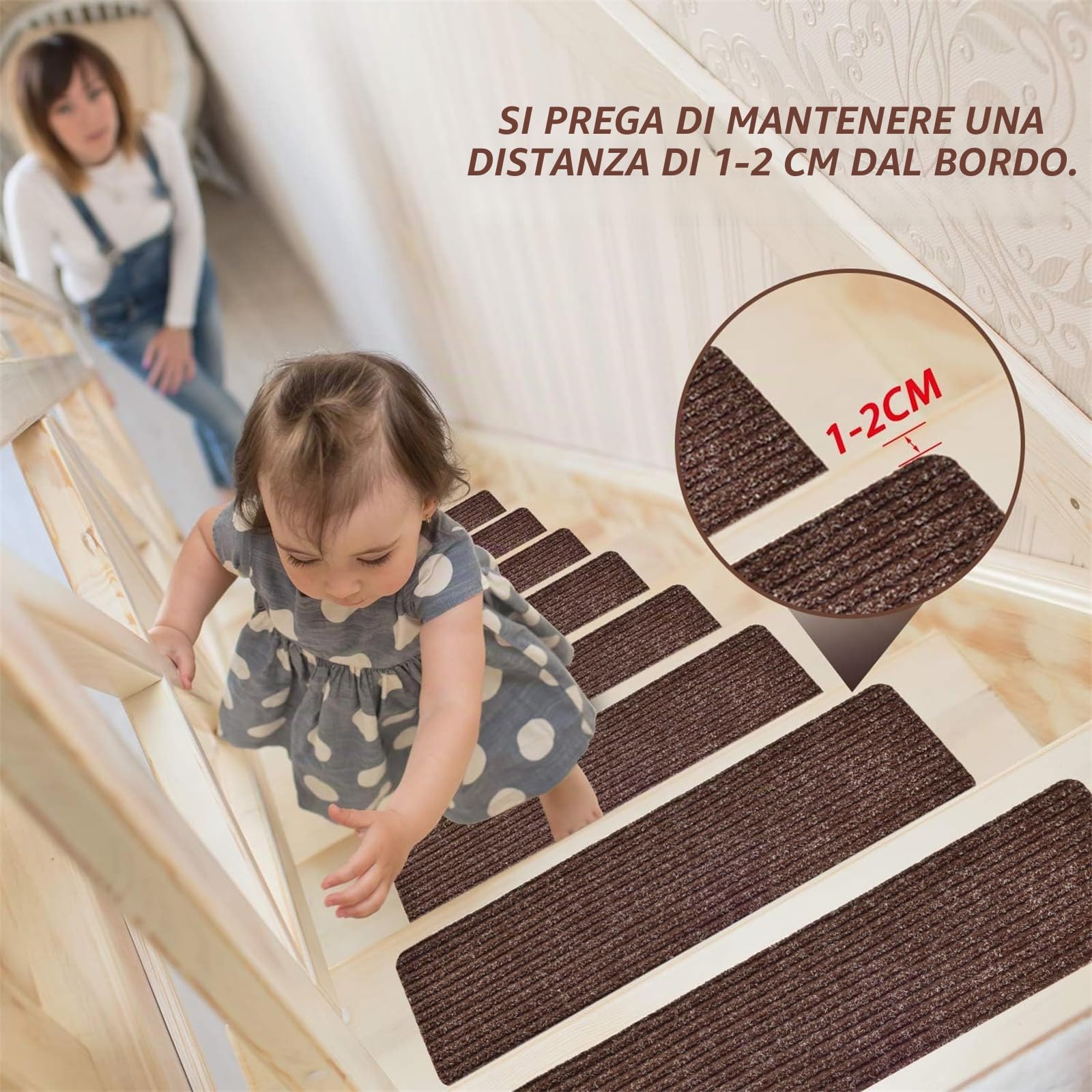 ENEN Tappetini per Scale Interne Copri Scalini Antiscivolo, Tappeto per Scale Gradini Antiscivolo di Sicurezza Tappeti per Scale Autoadesivi Riutilizzabile (15pc,Foglia-Beige)