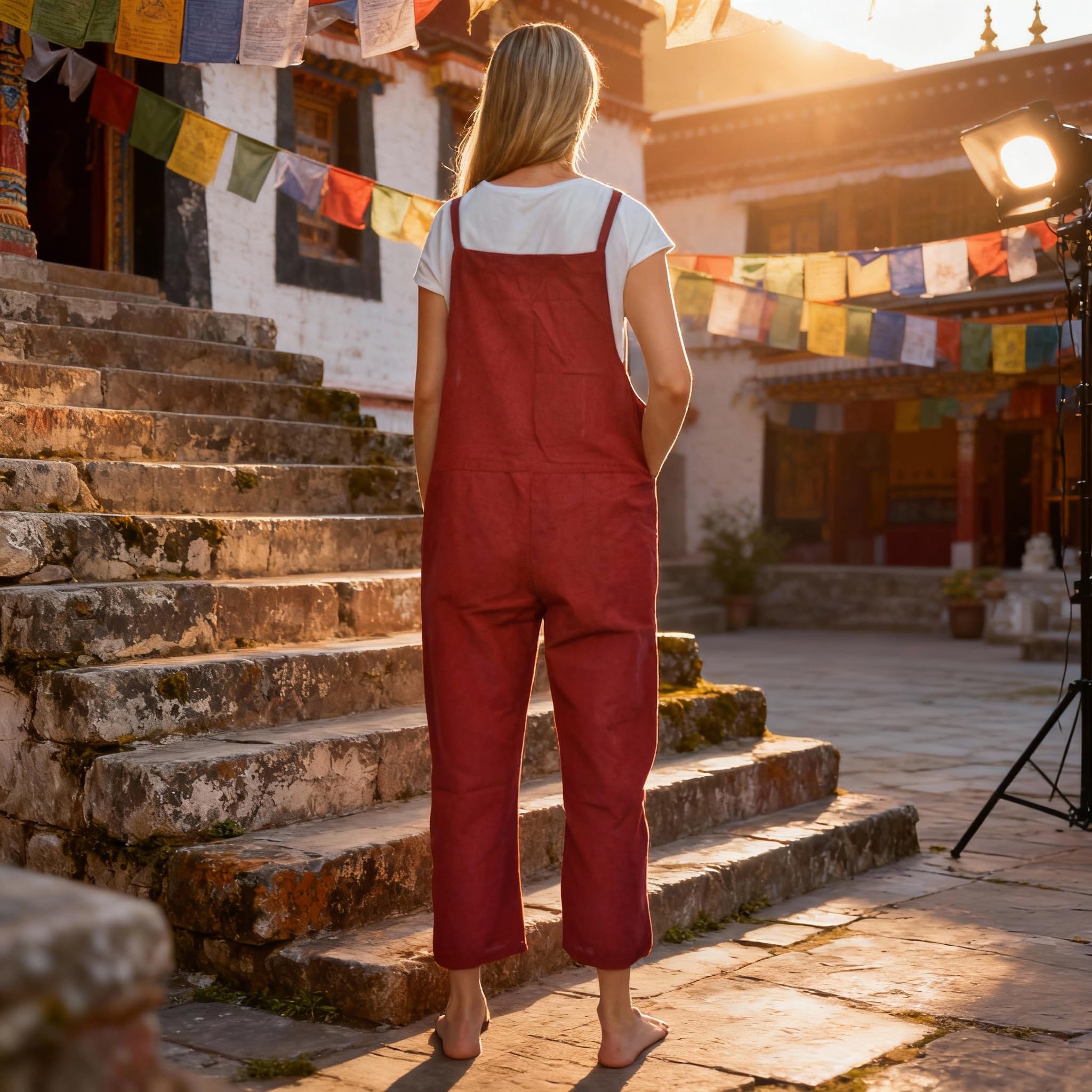JUNKIRI Salopette Elegante Bohemien in Cotone, Realizzata a Mano in Nepal, Tuta Larga a Gamba Ampia, Jumpsuit, taglia unica