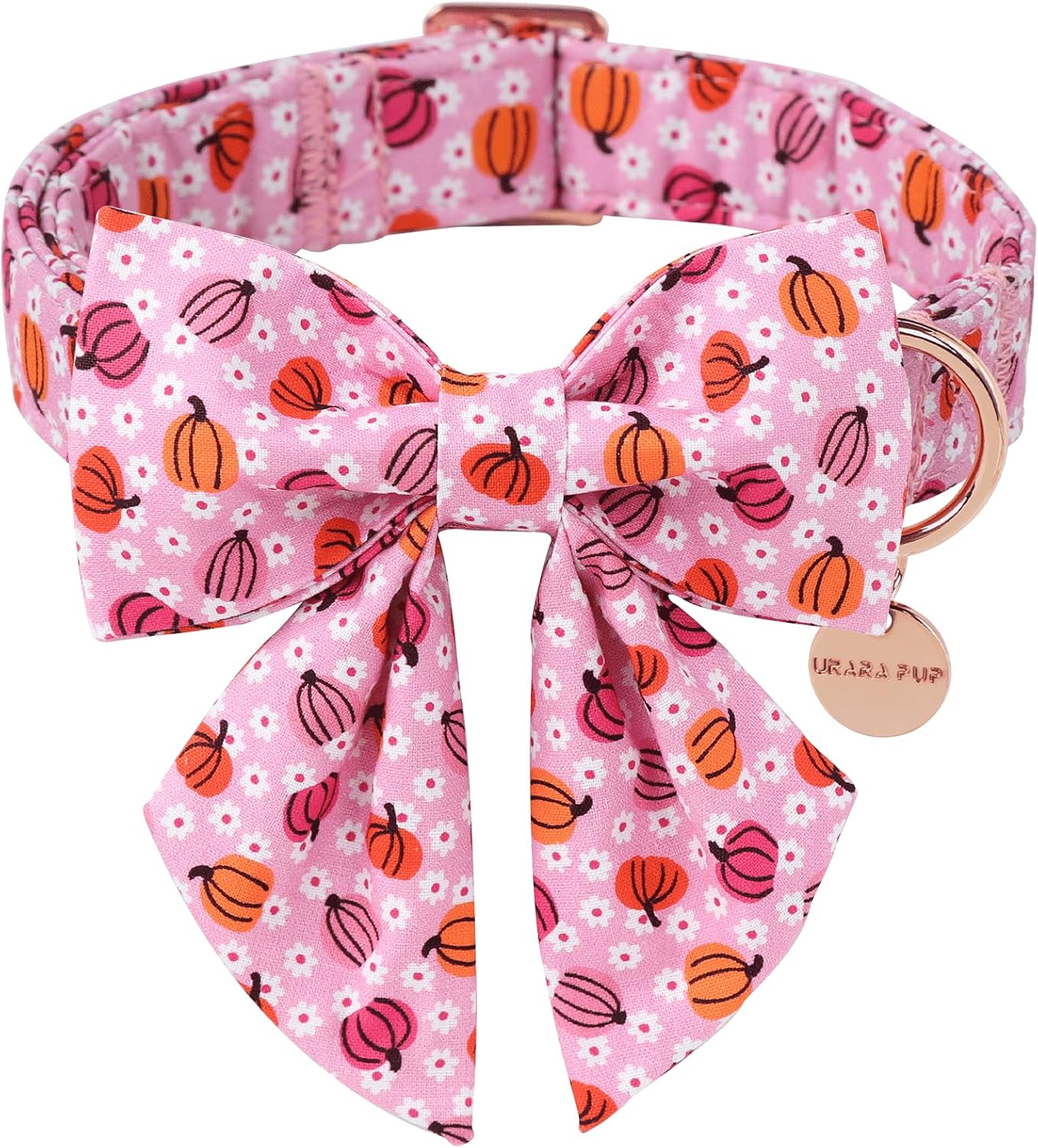 Halloween Pumpkin Dog Collar with Bow Tie, Pink Halloween Puppy Bowtie Collar with Adjustable Metal Buckle,Fancy Dog Collar Bowtie for Girl Boy Dog,M