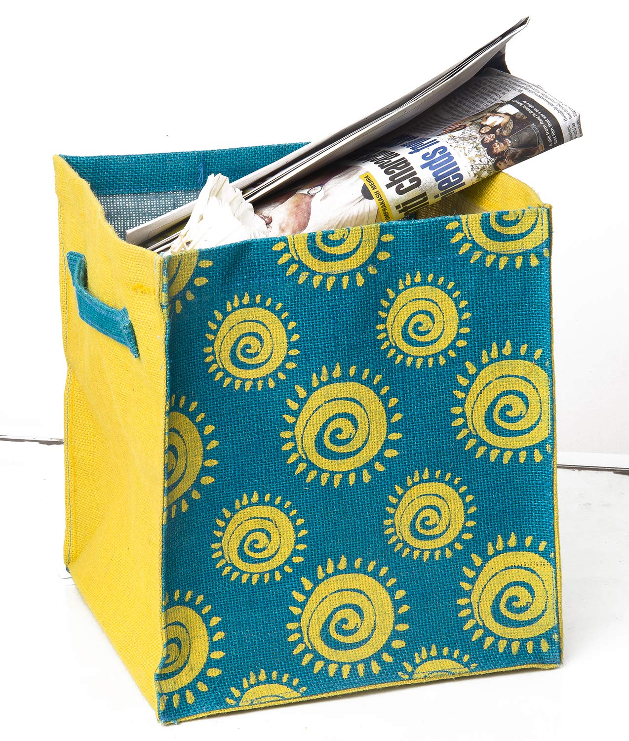 H&BStorage Basket | Laundry Basket | Wardrobe Storage | Home Storage | Clothes Storage Bag | Space Saver Bag | Open Storage Bins | Under Bed Storage | Storage Drawer | Jute Basket - Blue - Spiral