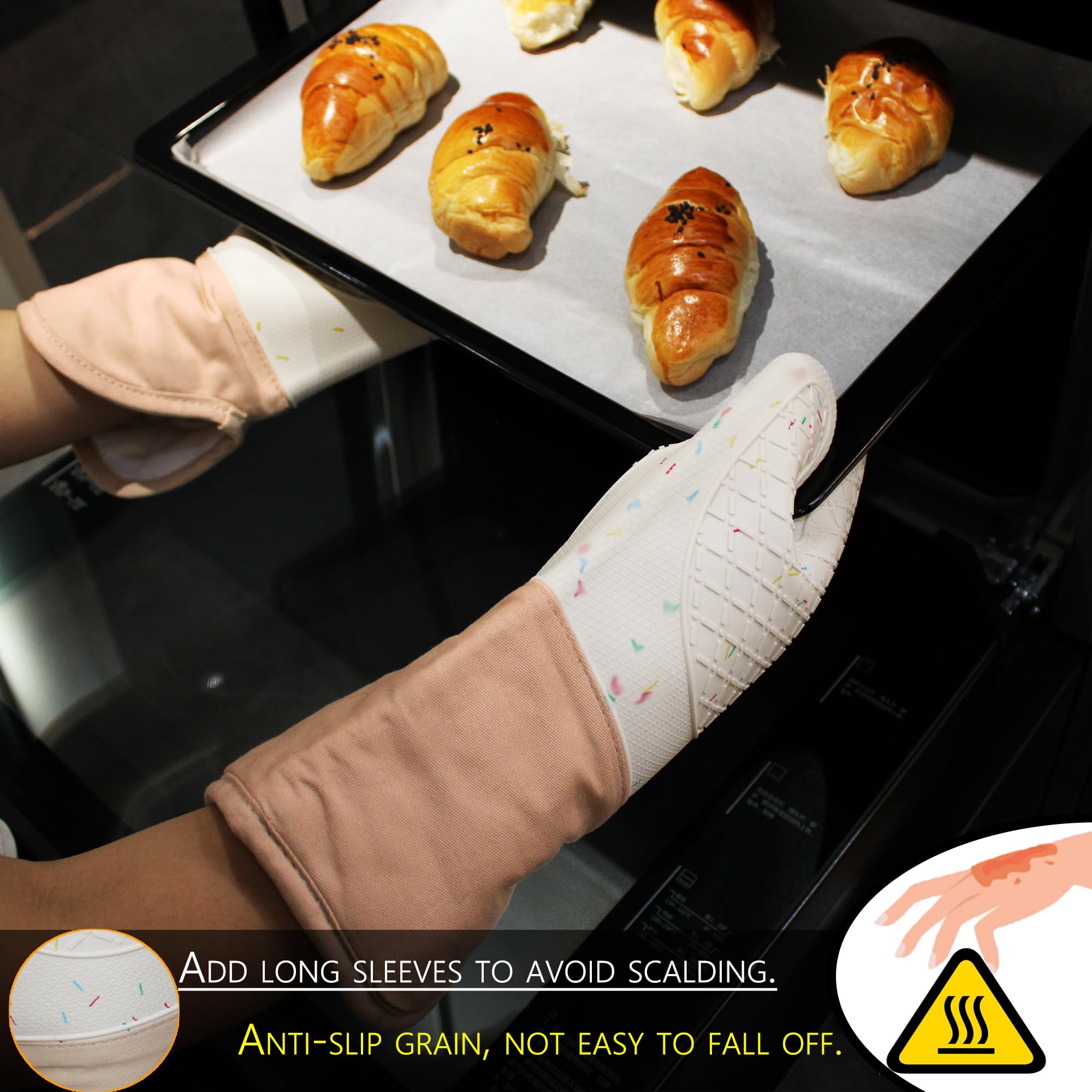 5 Piece Oven Glove Cute, Cooking Mittens, Oven Mittens for Kitchen, Non-Slip Washable Silicone Oven Mitts Heat Resistant 500°F‘’Cooking Baking Womens Birthday Christmas Socks Filler