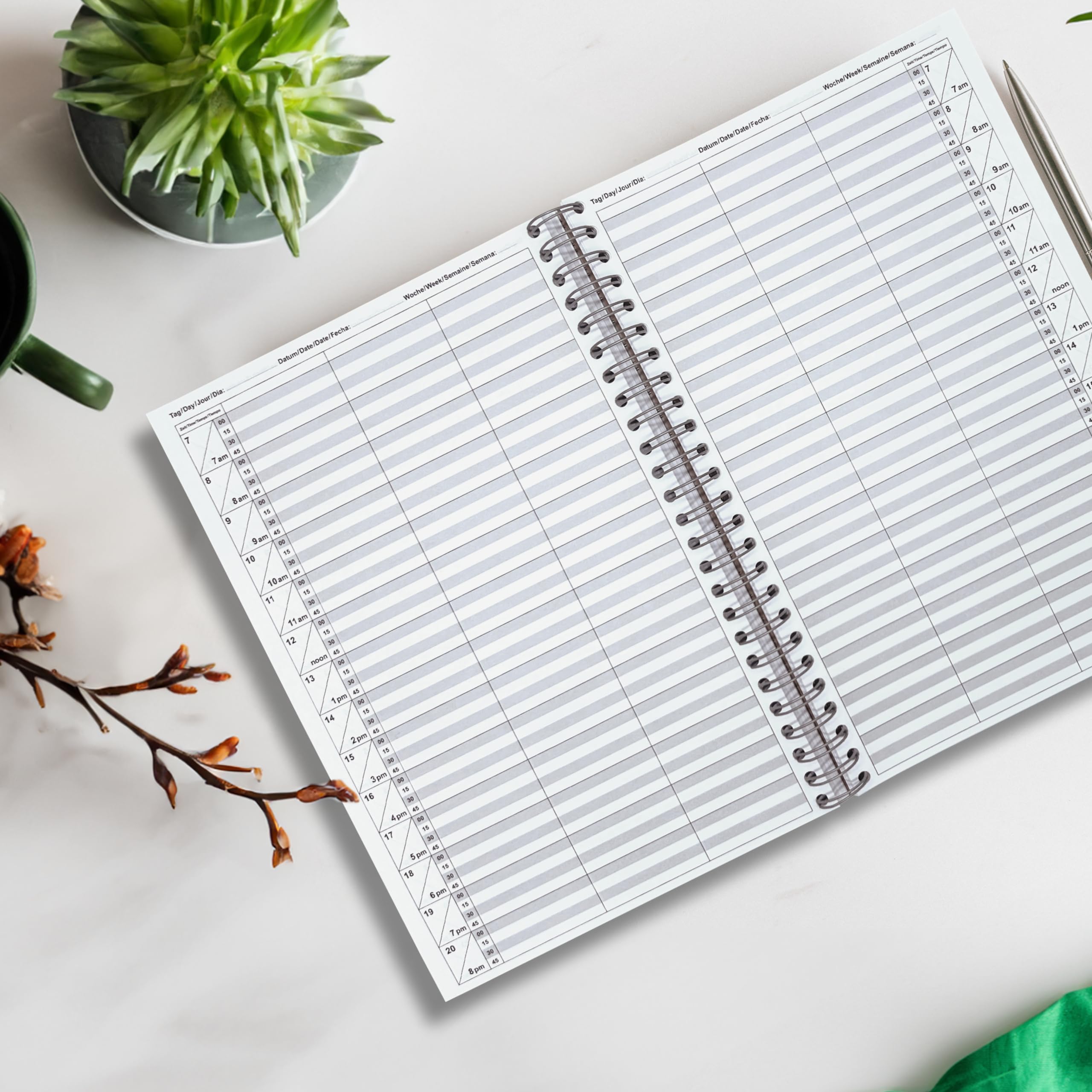 Agenda para peluquería con 1 – 10 empleados, ritmo de 15/30 minutos, para 306 días, registro libre 3 Mitarbeiter 15 Minuten Taktung
