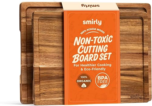 Miniatura 21 de SMIRLY - Juego de tablas grandes para cortar para la cocina, con soporte incluido, hecho de madera de bambú Madera de acacia.,Café bambú,madera,