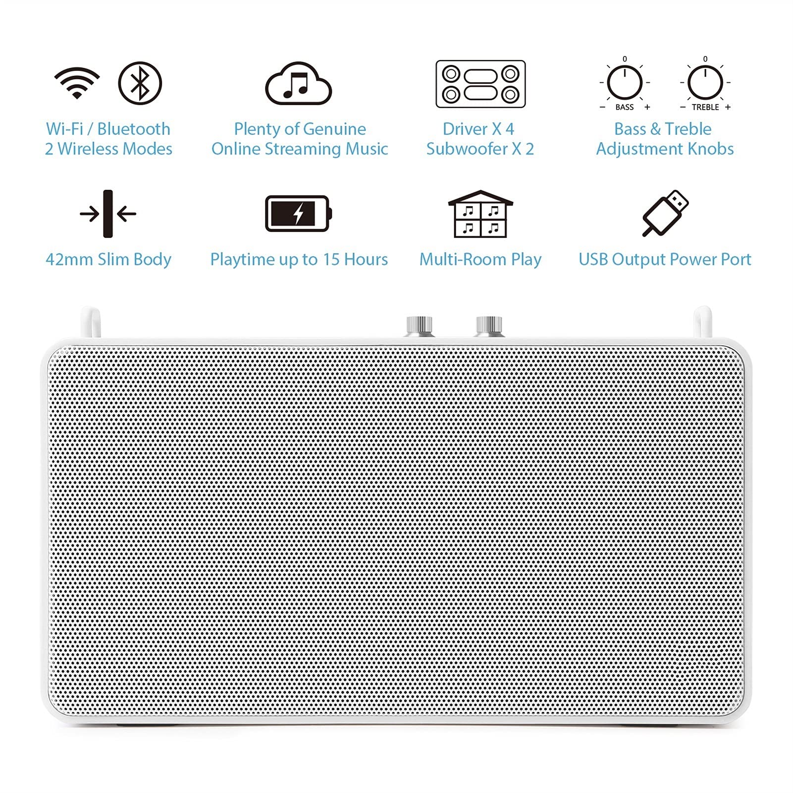 Przenośny głośnik Przenośny głośnik Bluetooth AUX WiFi 20W Subwoofer Kolumna HD 6 Głośnik Kwadratowy głośnik Zestaw głośnomówiący do telefonu komputerowego (kolor: biały) little surprise