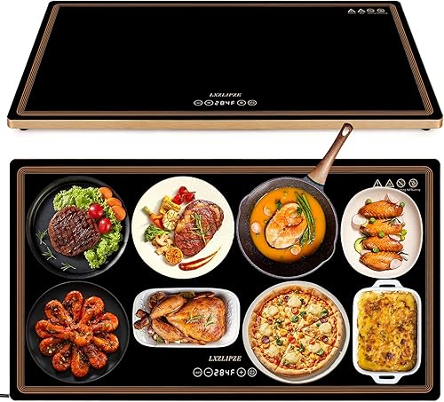 Bandeja de calentamiento eléctrica para bufés de fiesta (32 x 18 pulgadas), tapete de calentamiento de alimentos con 12 ajustes de temperatura,