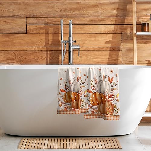 Vista 320 de Giwawa Juego de 2 toallas de mano de hojas marrones, toallas de baño bohemias suaves y delgadas, altamente absorbentes, decorativas, para cocina