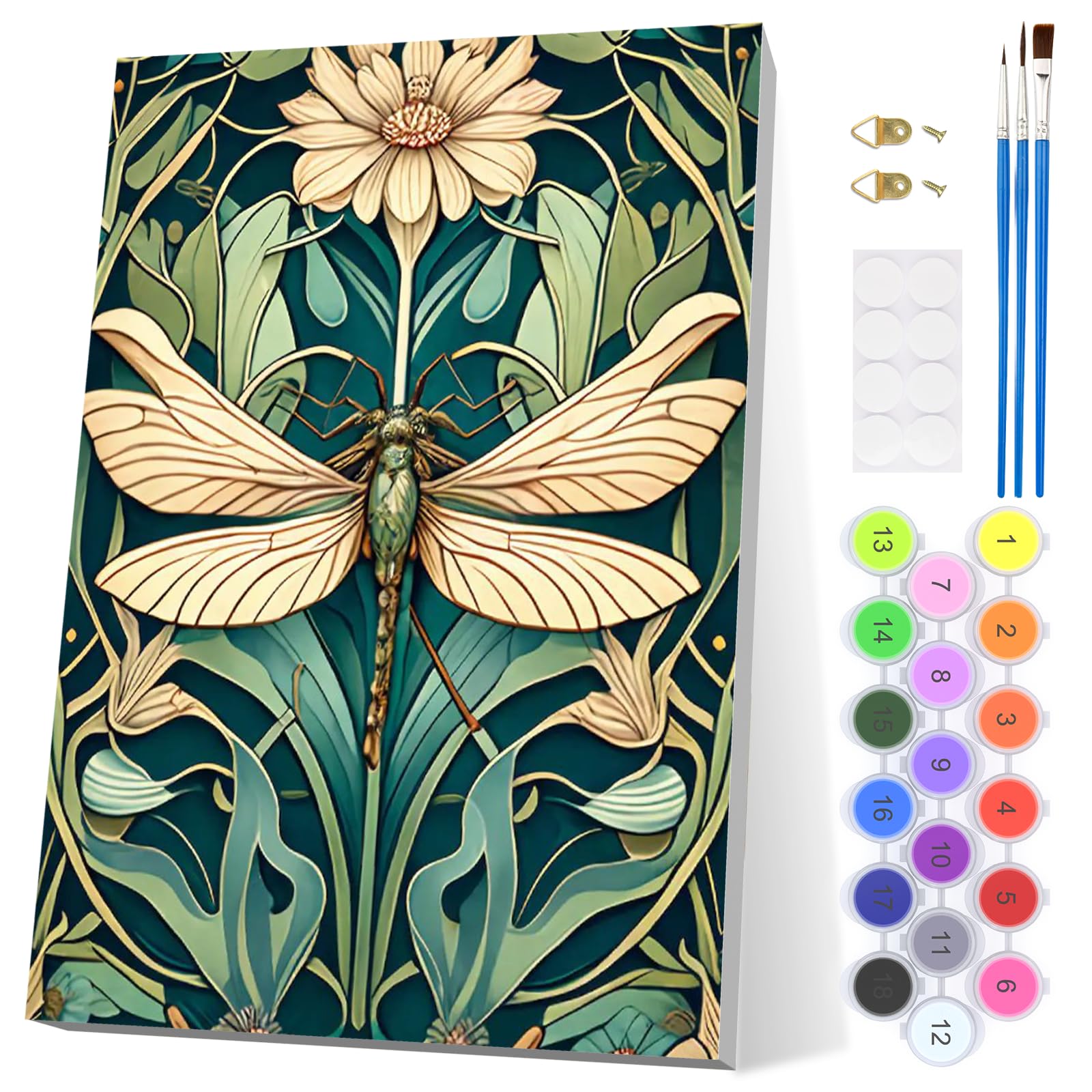 EOBROMD Retro Dragonfly Paint by Numbers for Adults with Frame, Animal Paint by Numbers Kits, Acrylic Easy Painting by Numbers for Gift Home Wall Decor (8x12in/20x30cm) — image 1