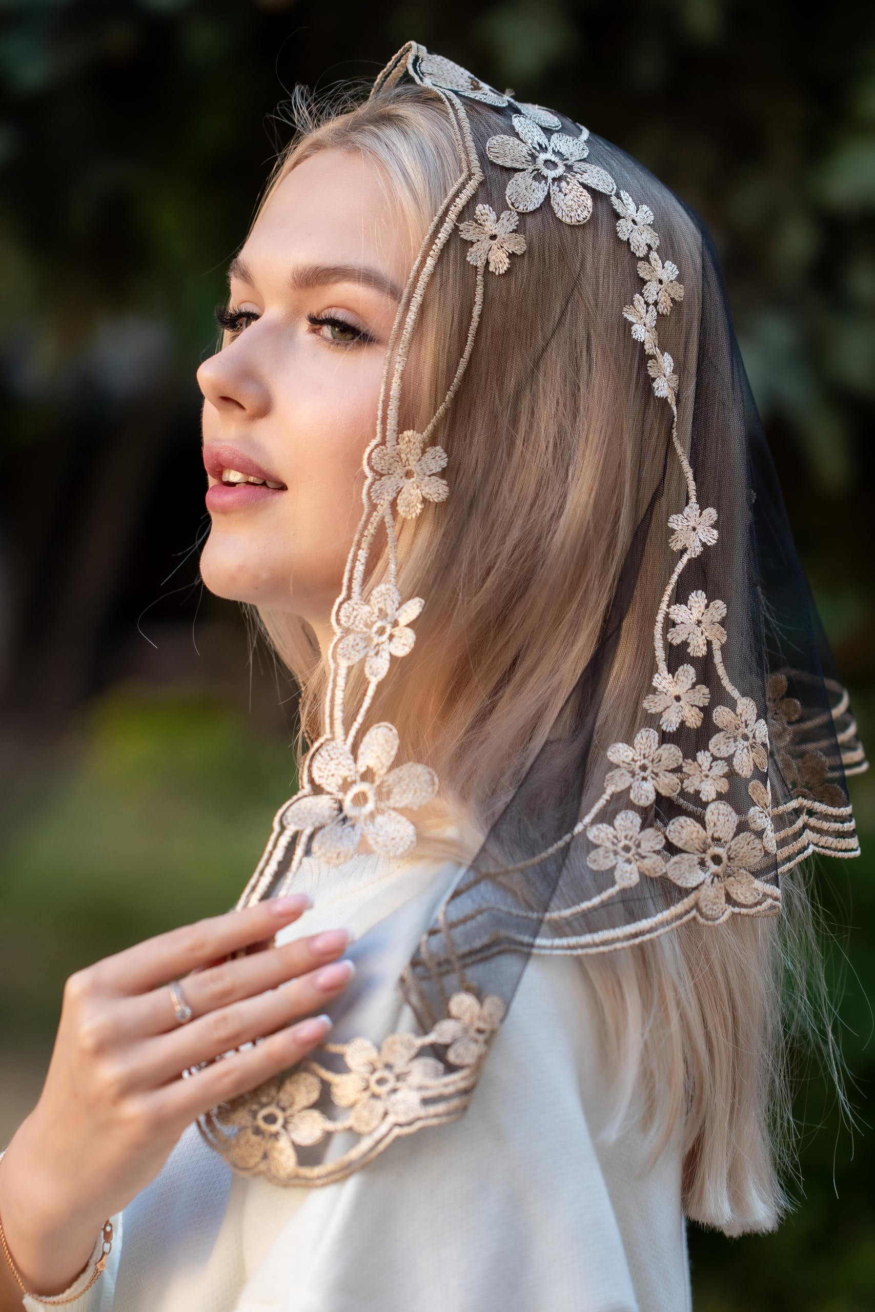 Mantilla católica misa infinita velo de encaje para iglesia capilla española misa cubierta de cabeza corta