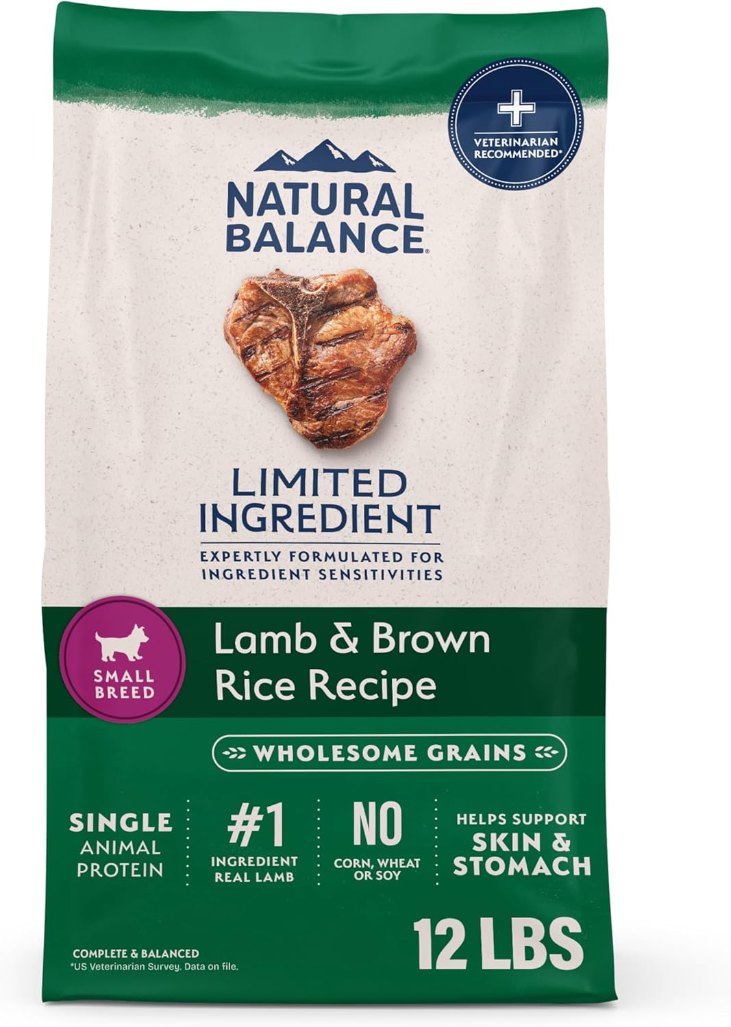 Natural Balance Limited Ingredient Small-Breed Adult Dry Dog Food with Healthy Grains, Lamb & Brown Rice Recipe, 12 Pound (Pack of 1)