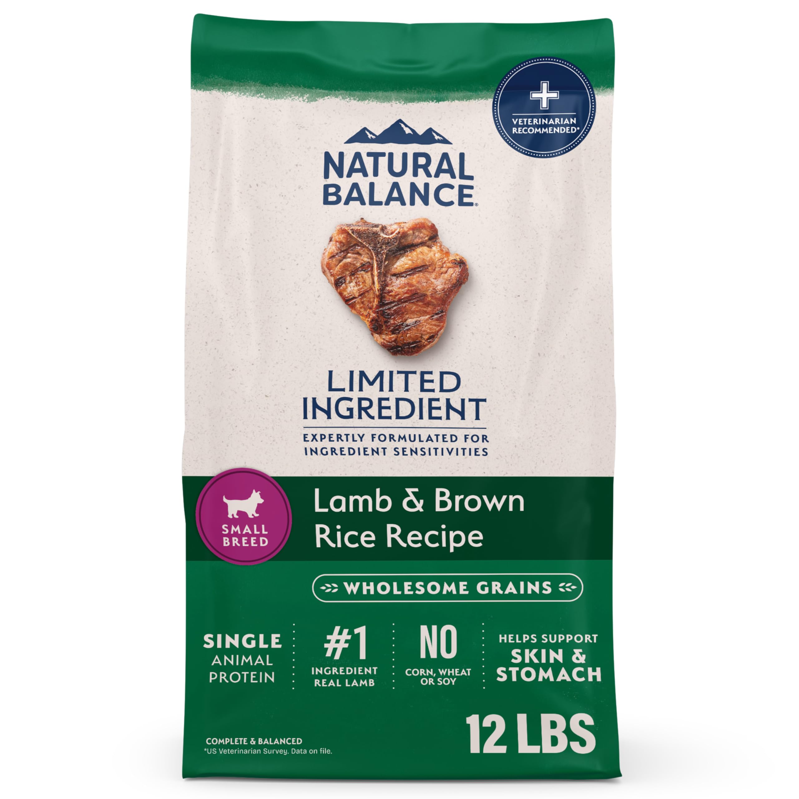 Natural Balance Limited Ingredient Small-Breed Adult Dry Dog Food with Healthy Grains, Lamb & Brown Rice Recipe, 12 Pound (Pack of 1)