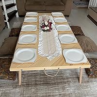 Zupemo 80x30 Boho Wooden Picnic Table - Portable Low Table with Adjustable 13-16" Legs, Seats 12 for Beach, Camping, BBQ