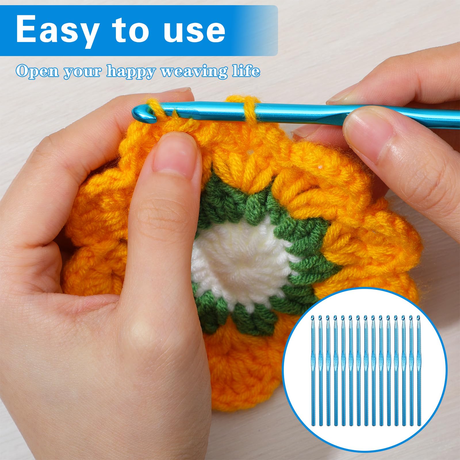 Tyqour 15 PCS Crochet Hooks Ergonomic 5 Mm Crochet Hook Crotchet Hooks Aluminum Small Crocheting Hooks for Beginners, Crochet Needle Set for DIY Yarn Crafts - 5