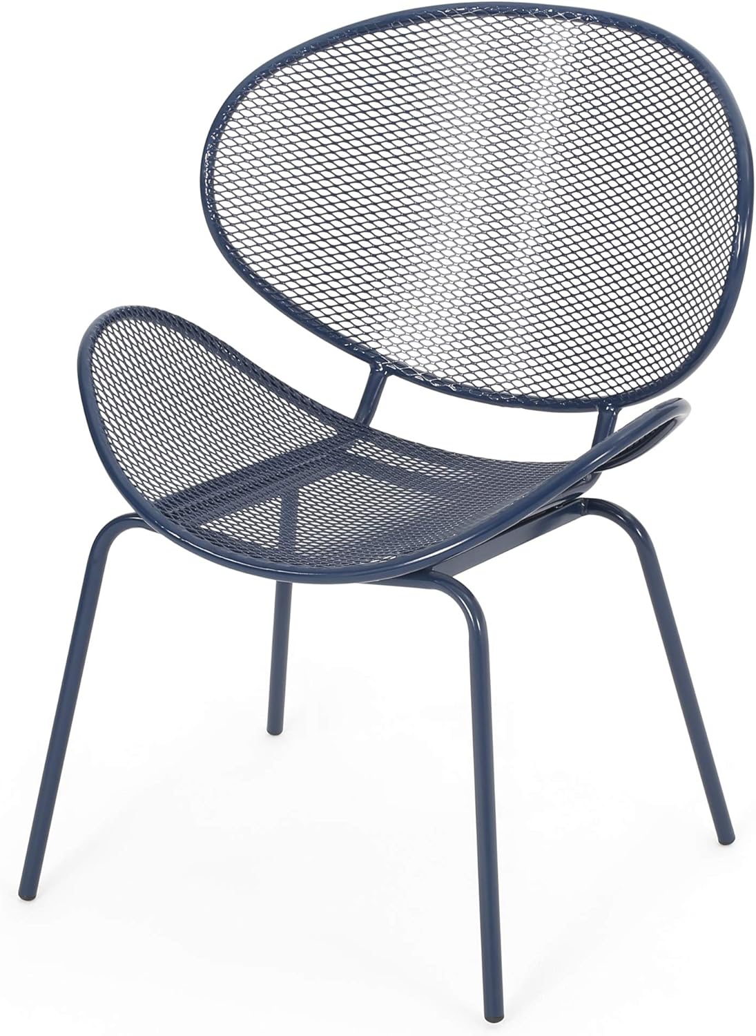 Chair with Iron Frame, Curved Design, Outdoor Seating, Comfortable Lounge Chair, Patio & Garden, Navy, 25.5W x 24.8D x 34H in