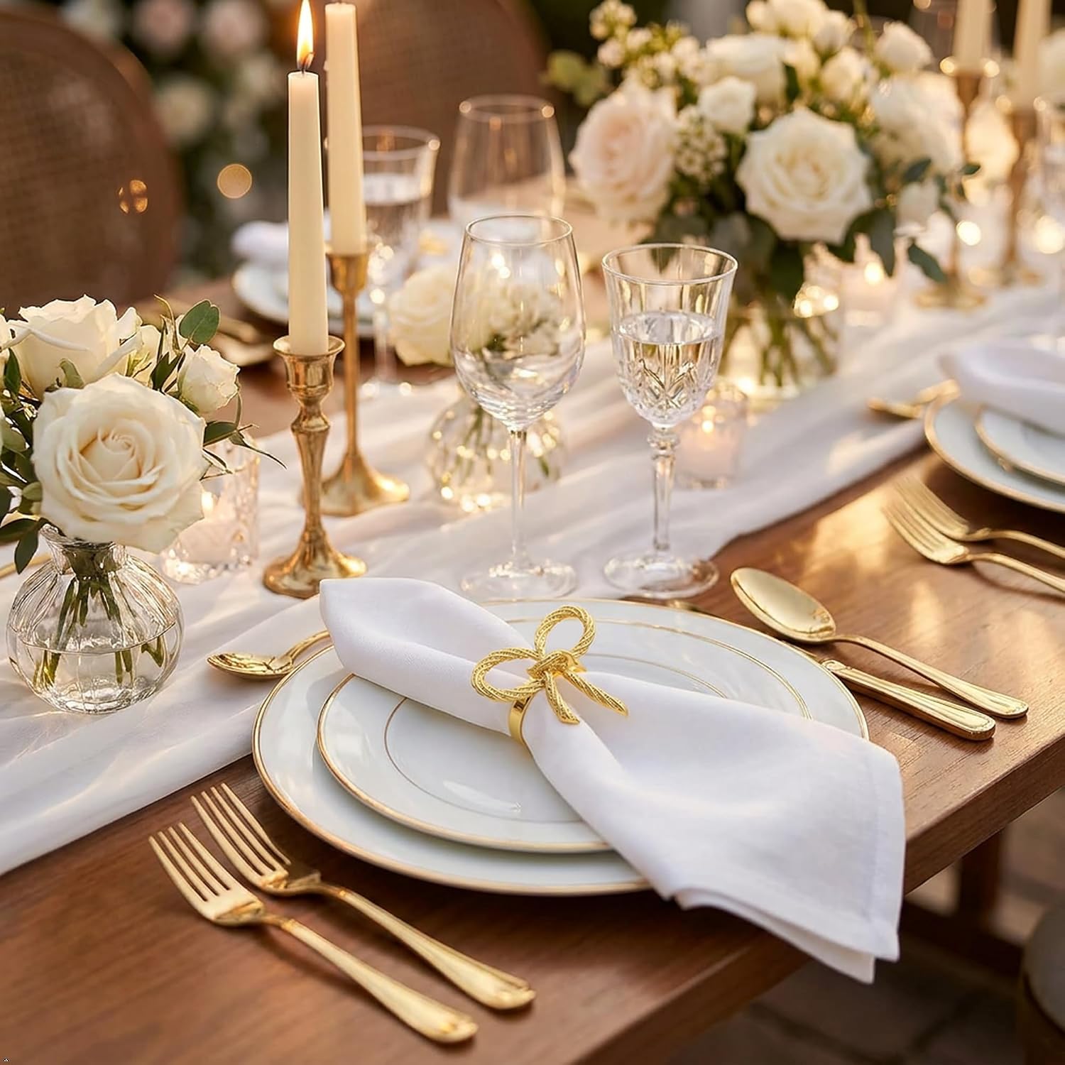 Set of 100 Napkin Rings Metal Gold Bow Tie Napkin Ring Bulk | Napkin Rings Bulk Dinner Banquet Serviette Decor, Dining Table Setting for Thanksgiving Christmas Holiday Wedding Party