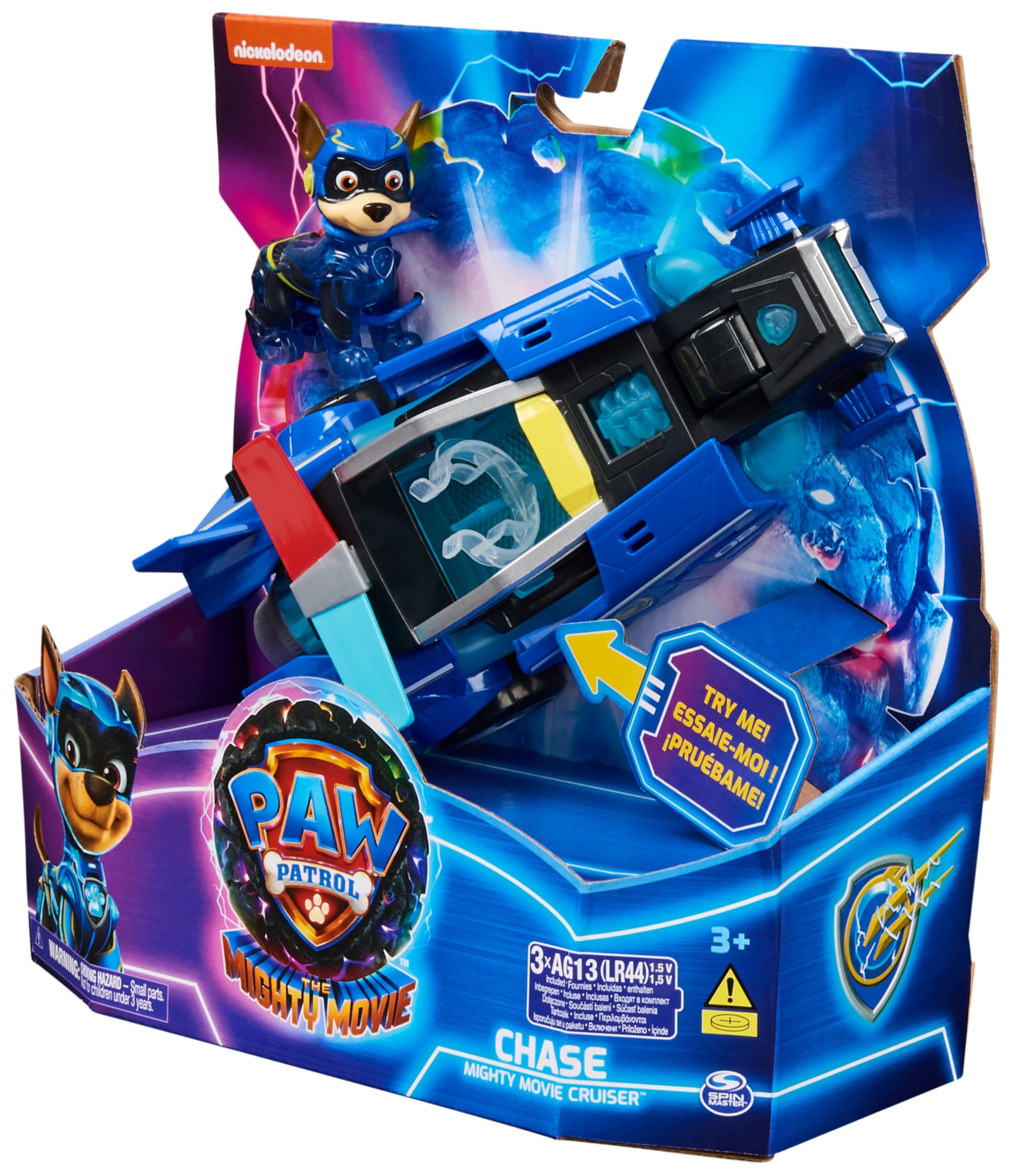 Paw Patrol Patrulla Canina - Figura Chase Y Coche DE Juguete con Luces Y Sonidos DE LA SUPERPELíCULA - 6067507 - Patrulla Canina Juguetes - Juguetes Niños 3 Años + - Regalo Niño 3 Años +