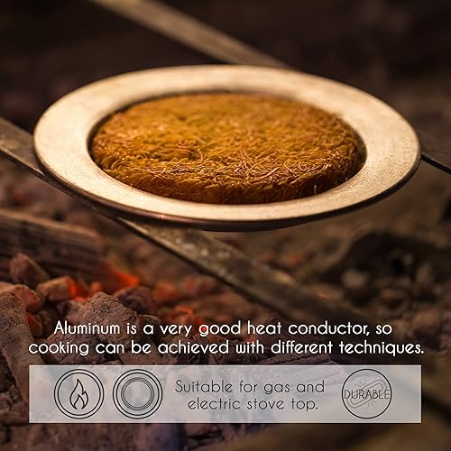 Miniatura 3 de Volarium Kunefe - Platos medianos de cocina y servir para Kunafa, Kataifi, Knafeh y masa filo triturada, juego de 3, aluminio, plateado (mediano)