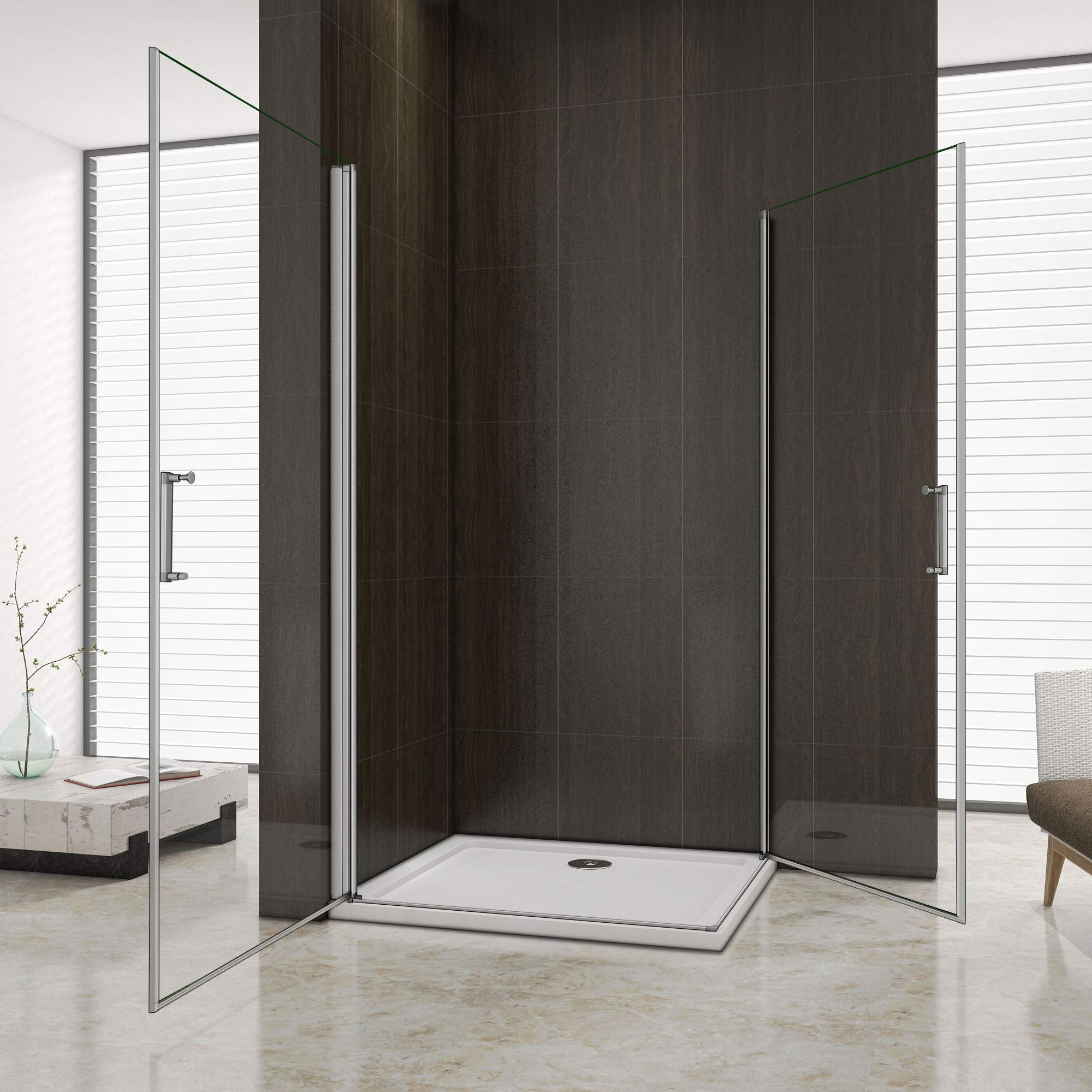 Mamparas de Ducha Doble Puerta Pivotante Gris mate 5mm Angular 90x80x185cm