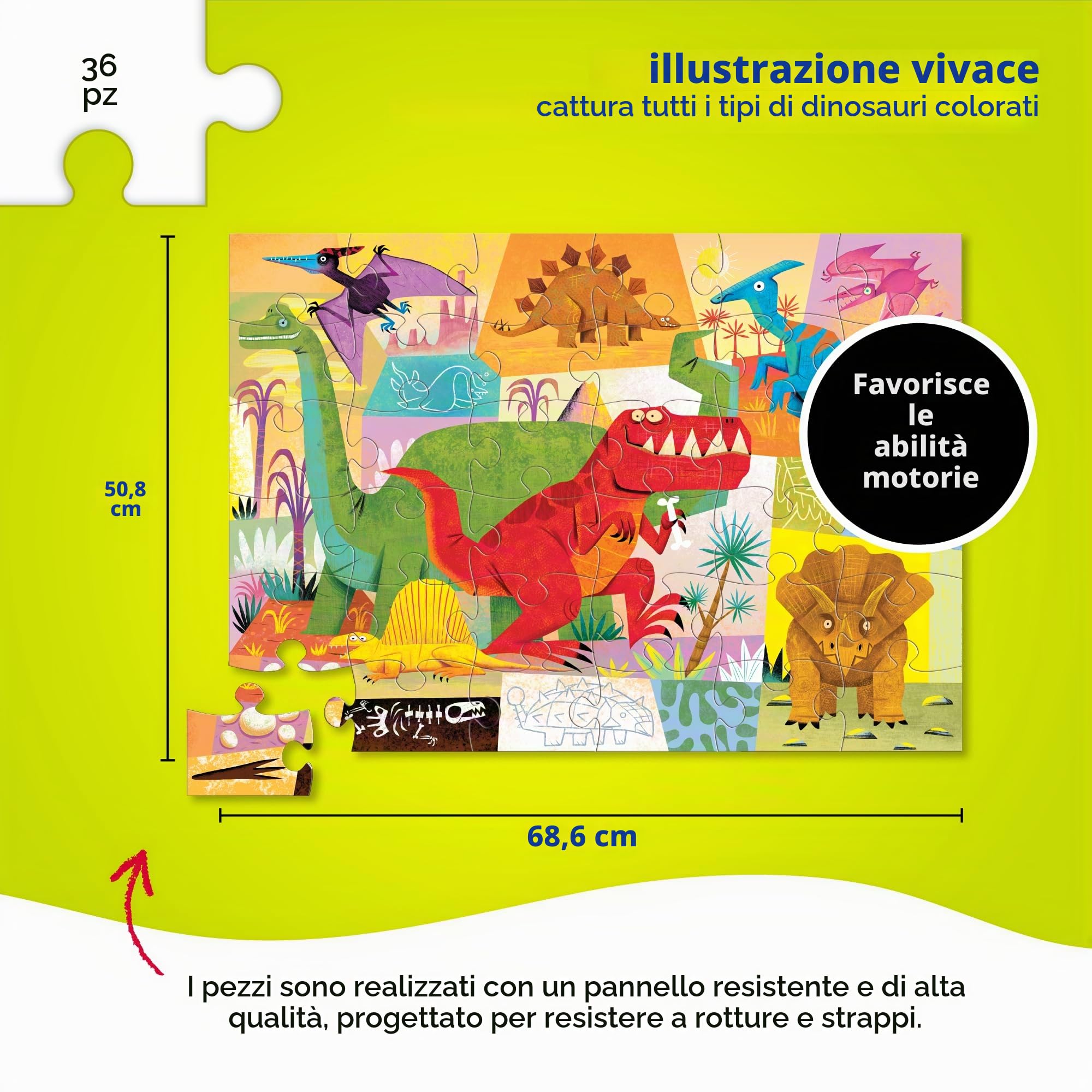 Bertoy 384072-9 - Puzzle a forma di dinosauro, 36 pezzi