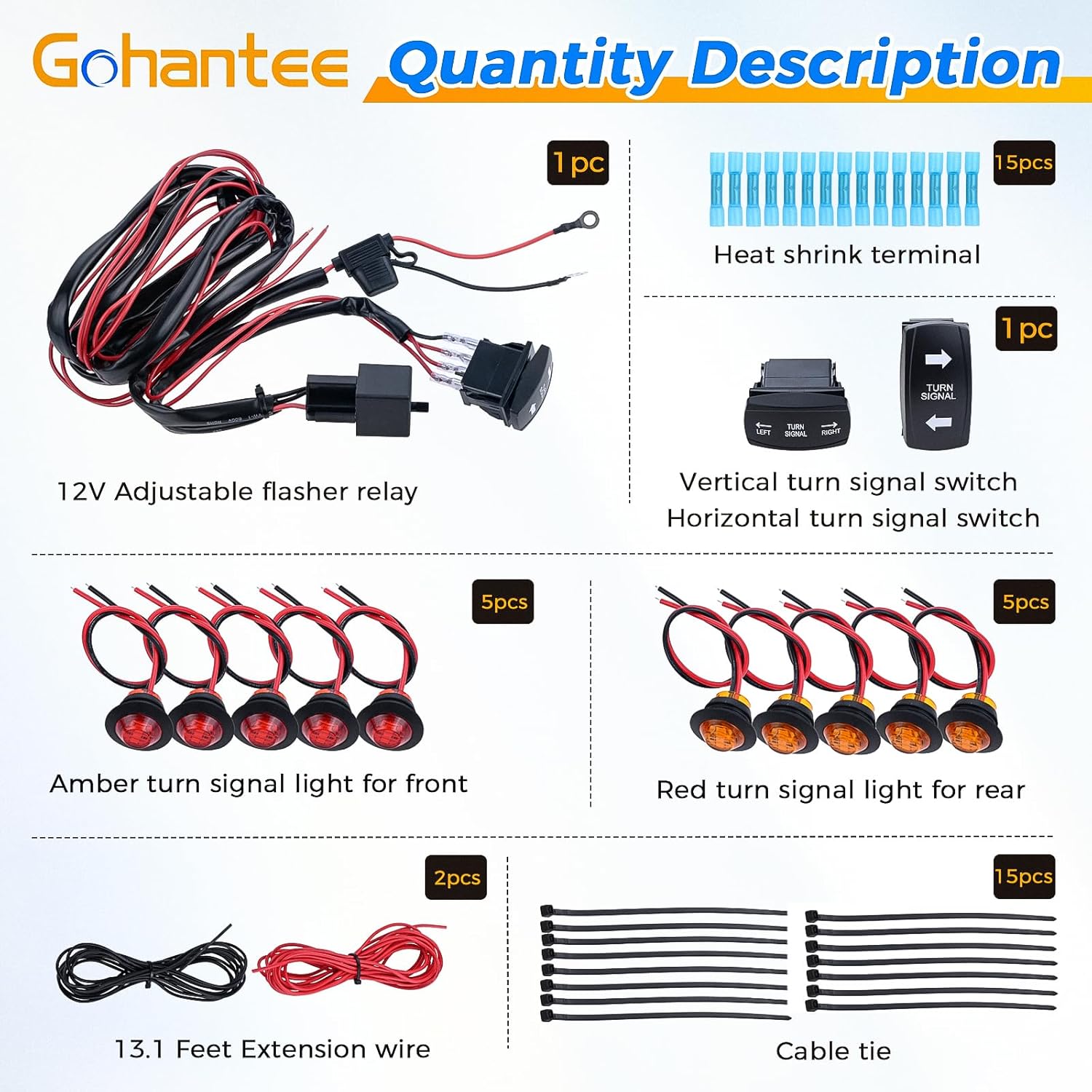 ATV UTV Turn Signal Kit with Turn Signal Rocker Switch Compatible with Polaris RZR Ranger Yamaha Rhino Viking Kawasaki Teryx Can Am Commander Arctic Cat Wild Cat Golf Cart Motorcycle Turn Signal Light