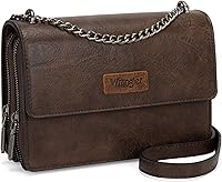 Wrangler Women's Flap Crossbody Purse Vintage Shoulder Bag with Chain Strap & Multi-Pockets