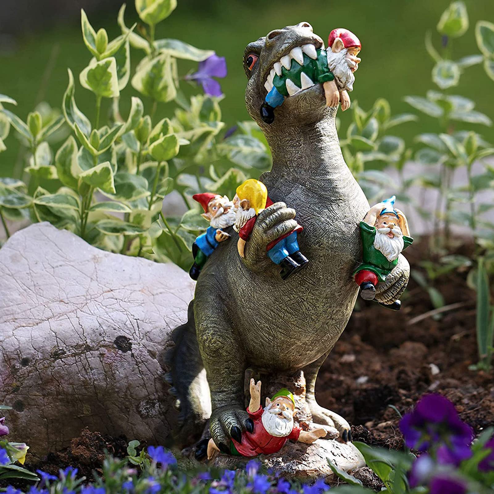 Ozdoby do ogrodu dinozaury na zewnątrz, rzeźba z żywicy 24 cm x 14 cm x 10 cm do dekoracji podwórka, urodzinowy prezent dla kobiet i mężczyzn (L)