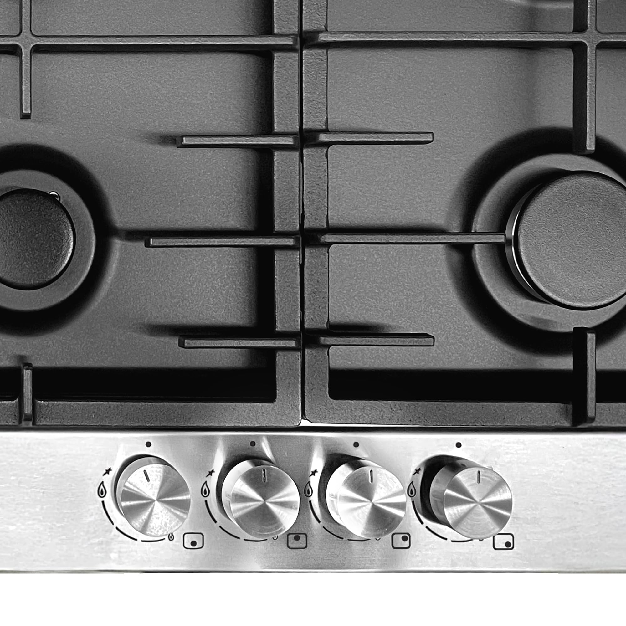 Gurari Gaskochfeld 90 cm Edelstahl/Schwarz TY905VPGC Einbau Gasherd mit 5 Flammen • WOK-Brenner 4,0 kW • Erdgas & Propan (FL.Gas) • Massive Gusseisenroste • Modernes Design • Profi-Qualität