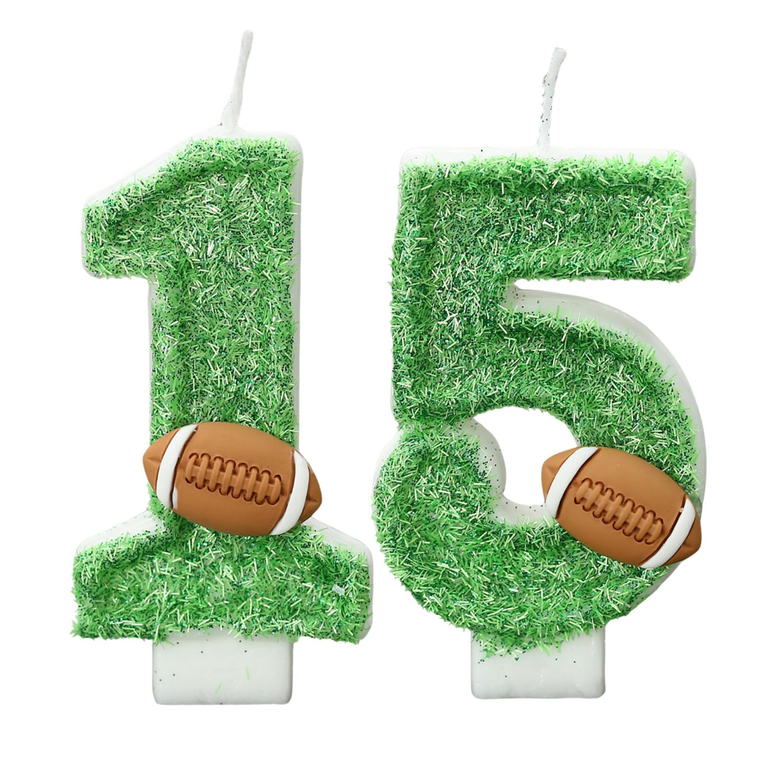 CasaPopz Football Birthday Number Candles for Cake Green Number 15 Candle Football Cake Topper Cupcake Topper for Football Birthday Party Decorations
