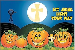 Fun Express - Christian Pumpkin Backdrop Banner for Halloween - Party Decor - Wall Decor - Preprinted Backdrops - Halloween - 3 Pieces