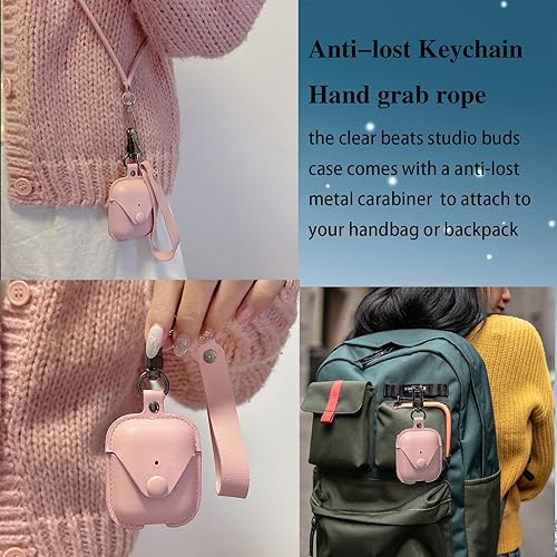 Miniatura 6 de Funda de cuero para AirPods de 12 generación, bonita funda rosa a prueba de golpes con correa larga ajustable para el cuello, diseño de cierre a