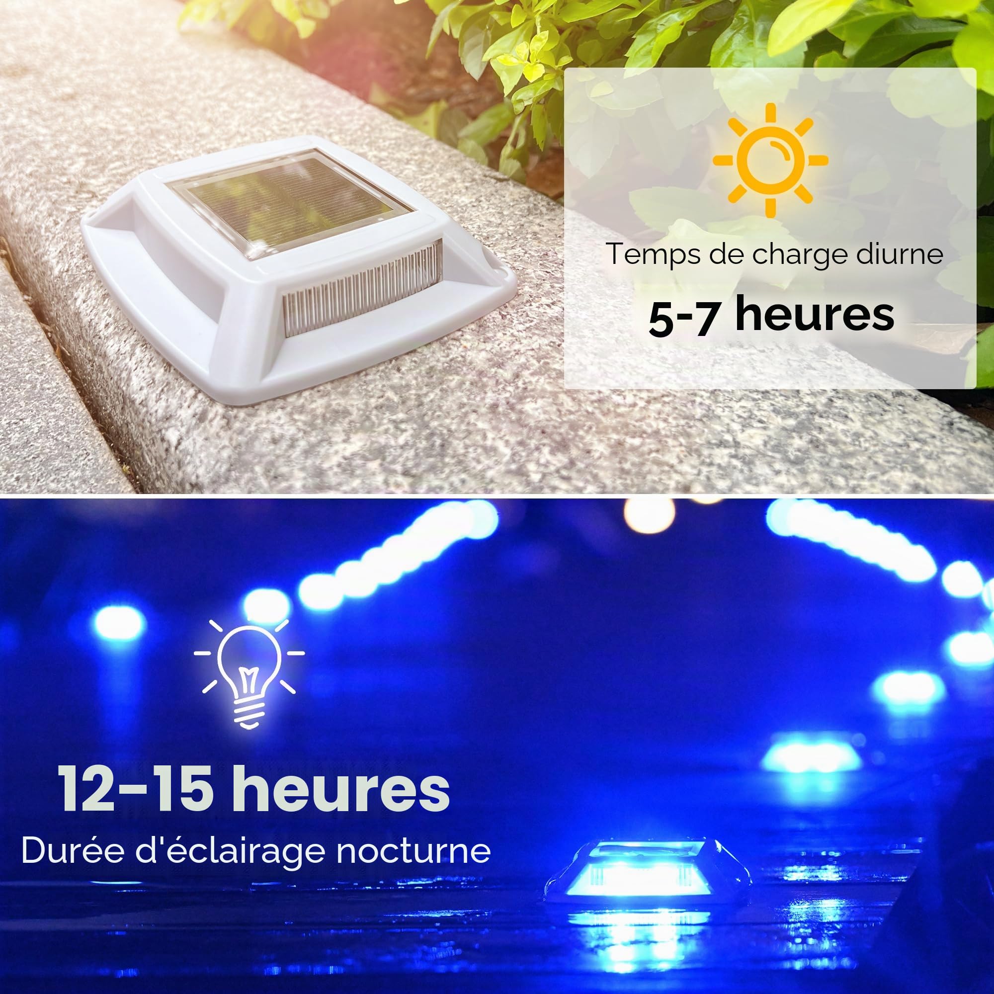 Spot Solaire Exterieur Puissant IP68 Étanche Éclairage Escalier Exterieur Bleu Balise Solaire Jardin 24LM 6 Pièces