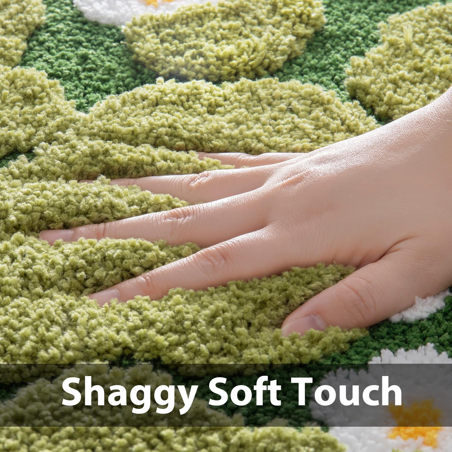 COMBLUE Green Moss - Alfombra de baño antideslizante, ultrasuave, absorbente, decoración estética, peluda, extra larga, para suelo de baño, ducha, dormitorio, lavable a máquina, 28 x 63 pulgadas