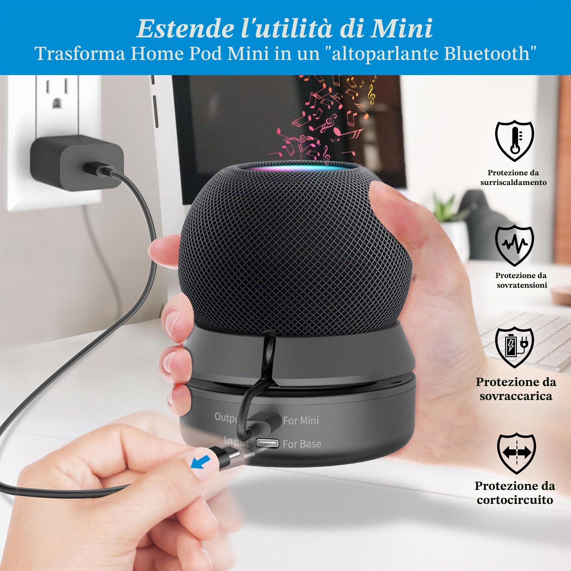 PlusAcc Batteria compatibile con HomePod Mini – Supporto per batteria Home Pod Mini accessori batteria con gestione dei cavi integrata (senza dispositivi), nero