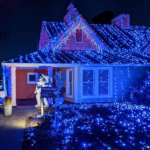 Miniatura 5 de 100 luces LED de Navidad de 33 pies para exteriores, 8 modos, tira de luces de Navidad con cable transparente con memoria de tiempo, tira de luces