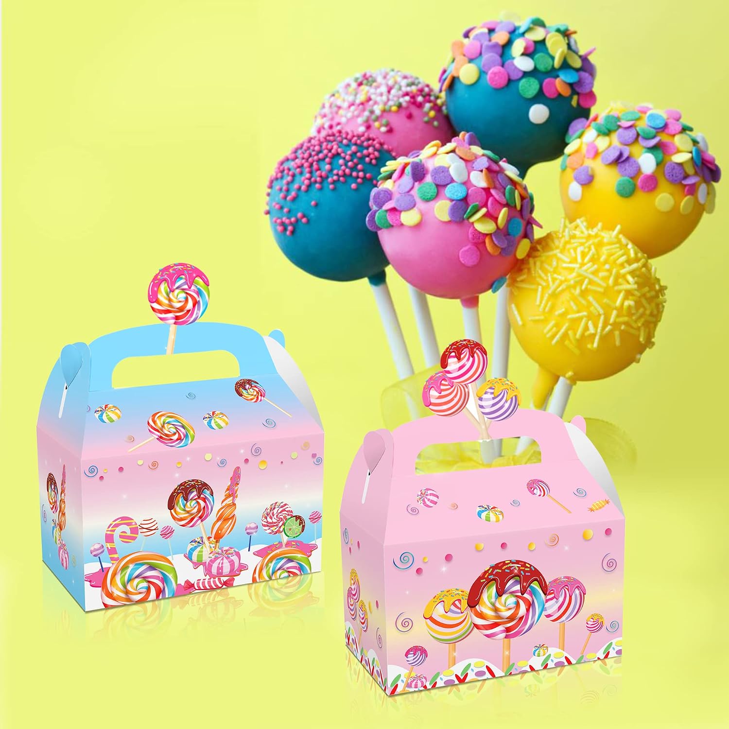 Partystadl 24 Pcs Candy Party Favor Boxes Lollipop Theme Candy Goodie Treat Boxes, Candyland Gift Box for Sweet Candy Birthday Party Baby Shower Decoration Supplies