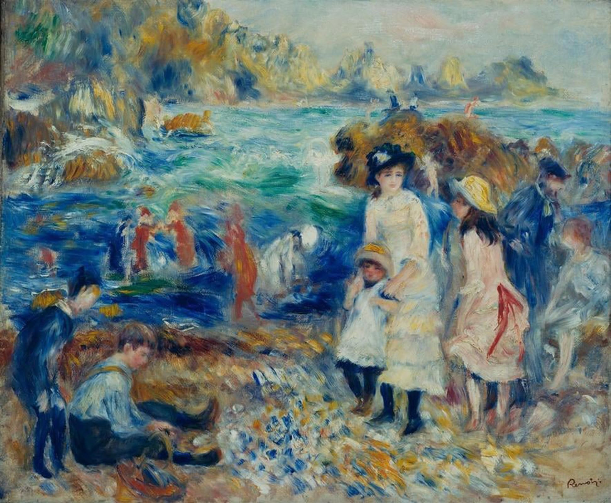 POSTERIIk Vintage Art Print Images Pictures Print Children At the Seaside in Guernsey by Pierre Auguste Renoir Modern Colour Posters for Office Home Decor 60x90cm