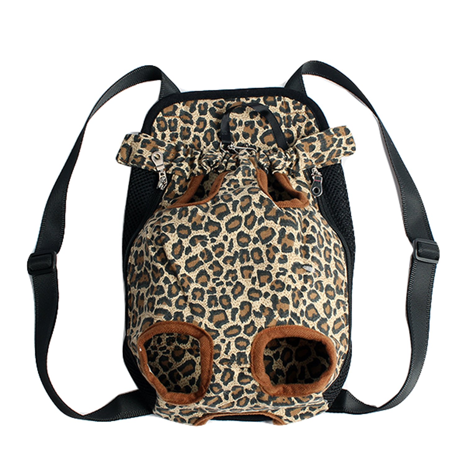Pet Dog Backpack Carrier Puppy Pouch Cat Front Bag Back Pack With Legs Out (L, Leopard)