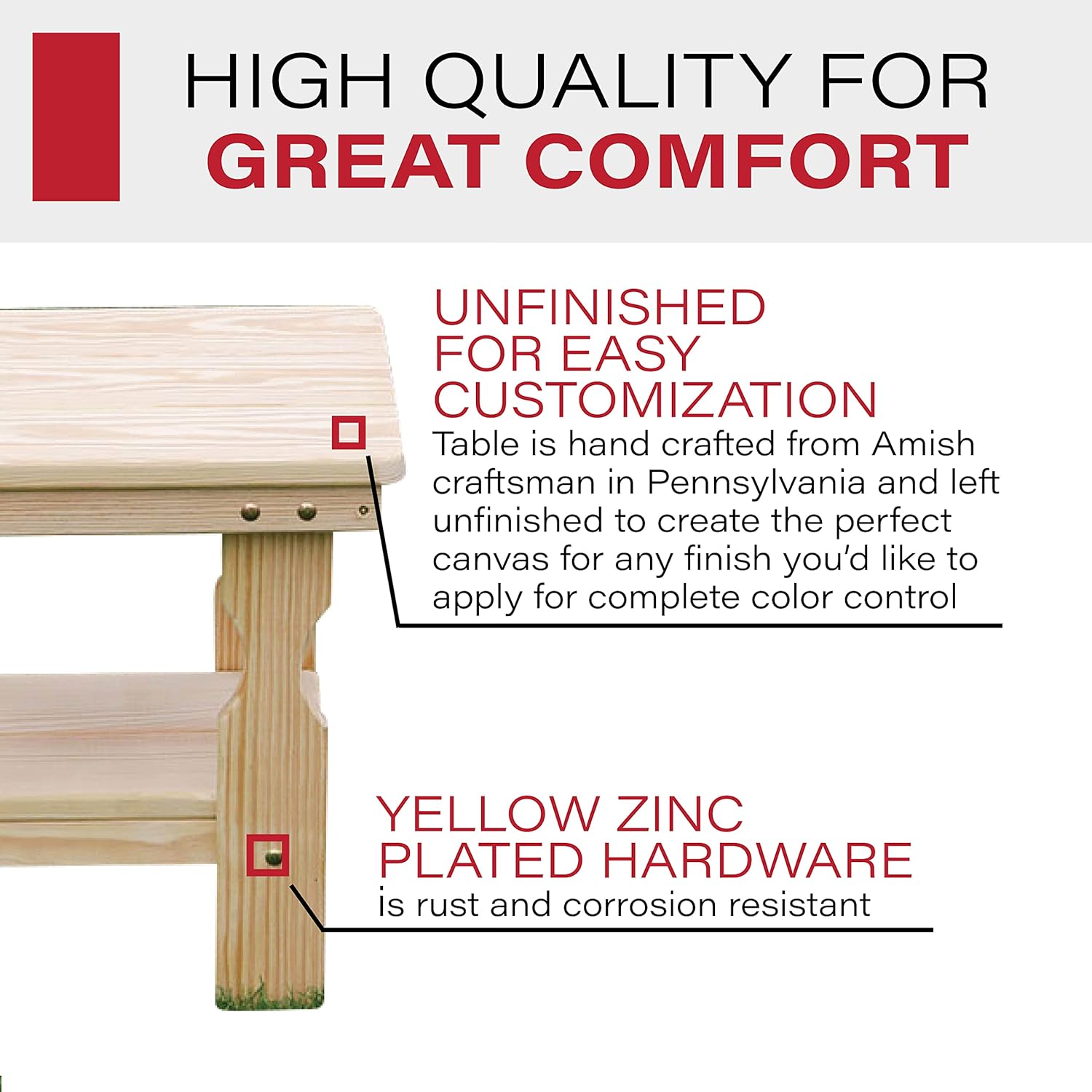 Amish Casual Heavy Duty Outdoor Unfinished End Table - Quality Crafted in The USA from Treated Pine by Amish Artisans