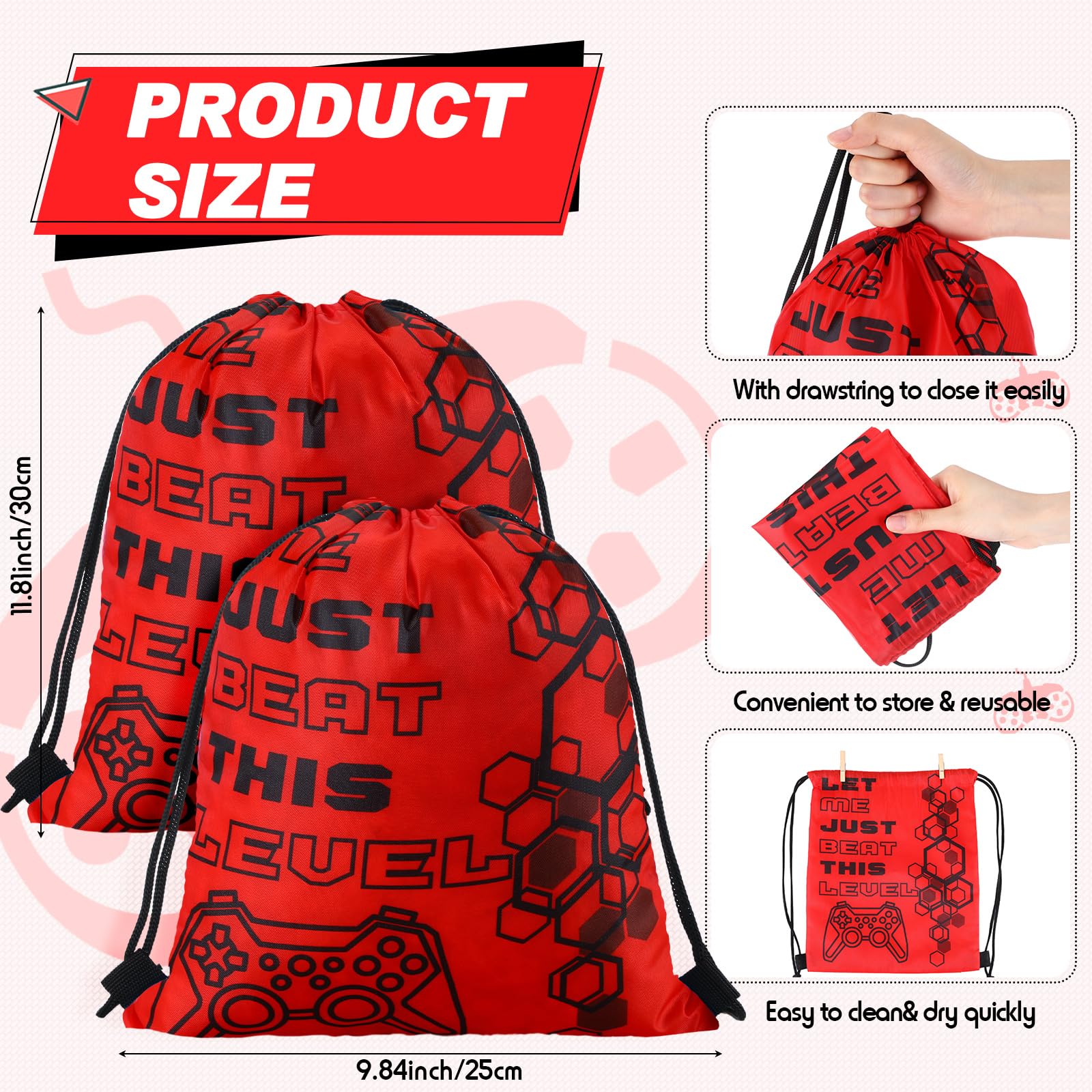 Mifoci Juego de 24 vasos de plástico para videojuegos con tapas y popotes con mochila con cordón para videojuegos, vaso reutilizable de 24 onzas con tapa y popote con bolsa con cordón para fiestas de