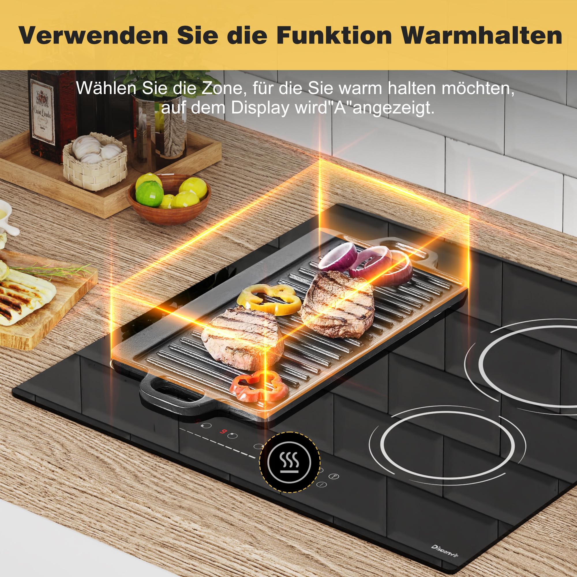 Induktionskochfeld 60 cm mit Stecker, Autark 4 Platten Einbau Kochfeld Induktion mit Flexzone, 3500W Induktionsherd mit Booster Timer Kindersicherung