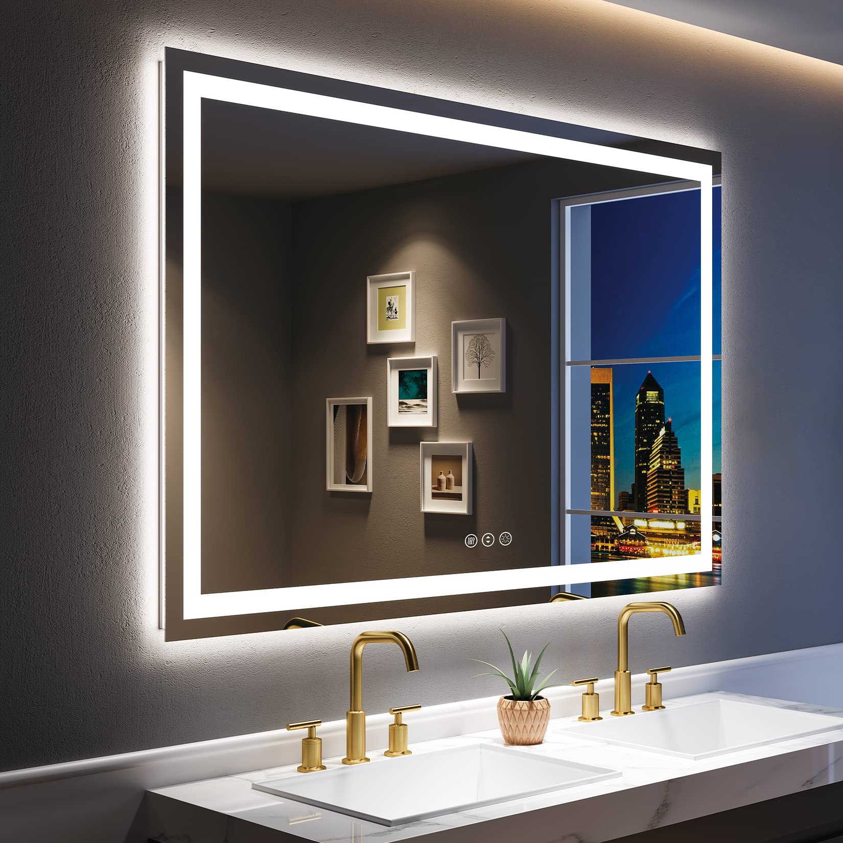 60x40 LED Bathroom Mirror with Lights, Lighted Vanity Mirror